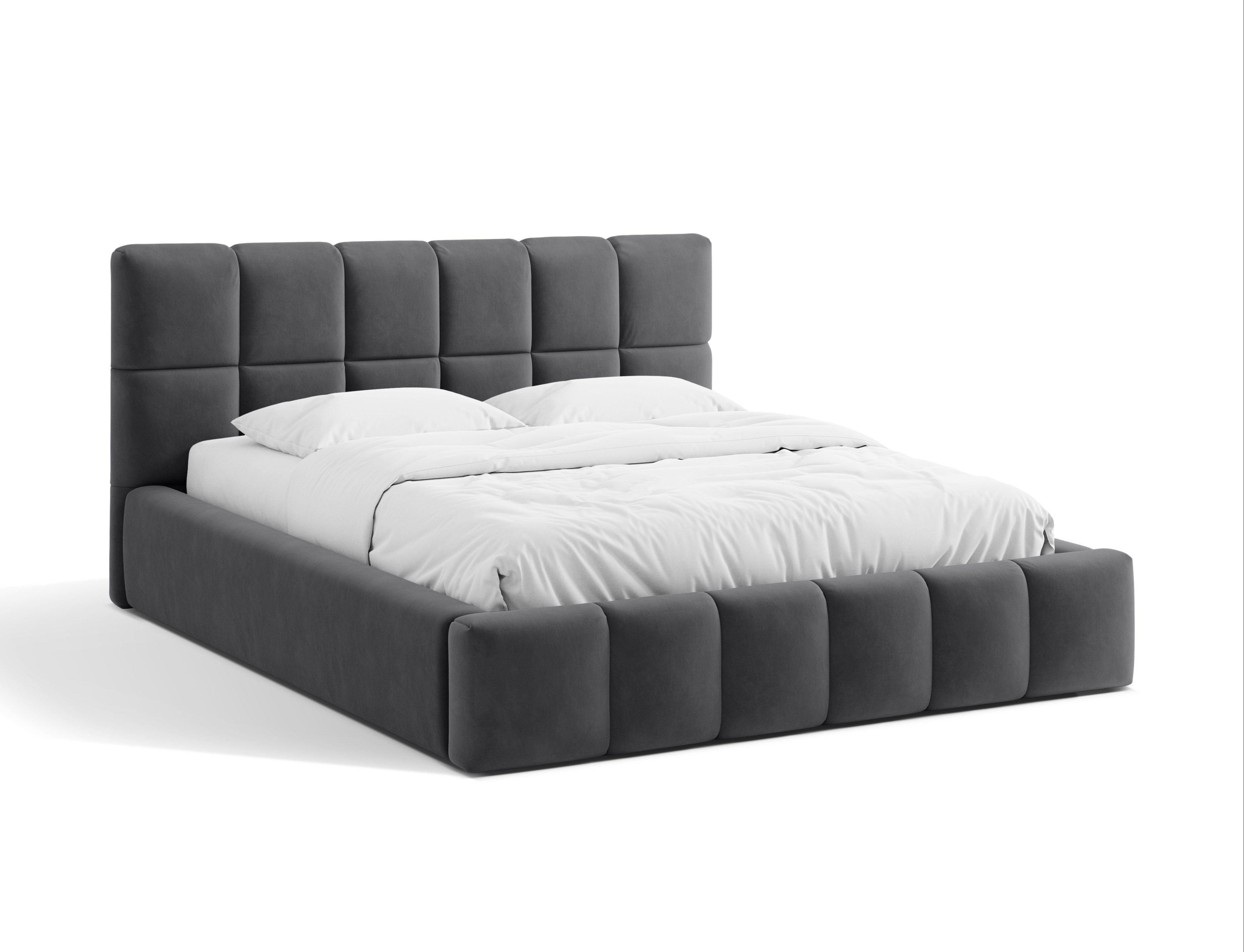 Velours bed met opbergruimte voor beddengoed BELLIS grijs