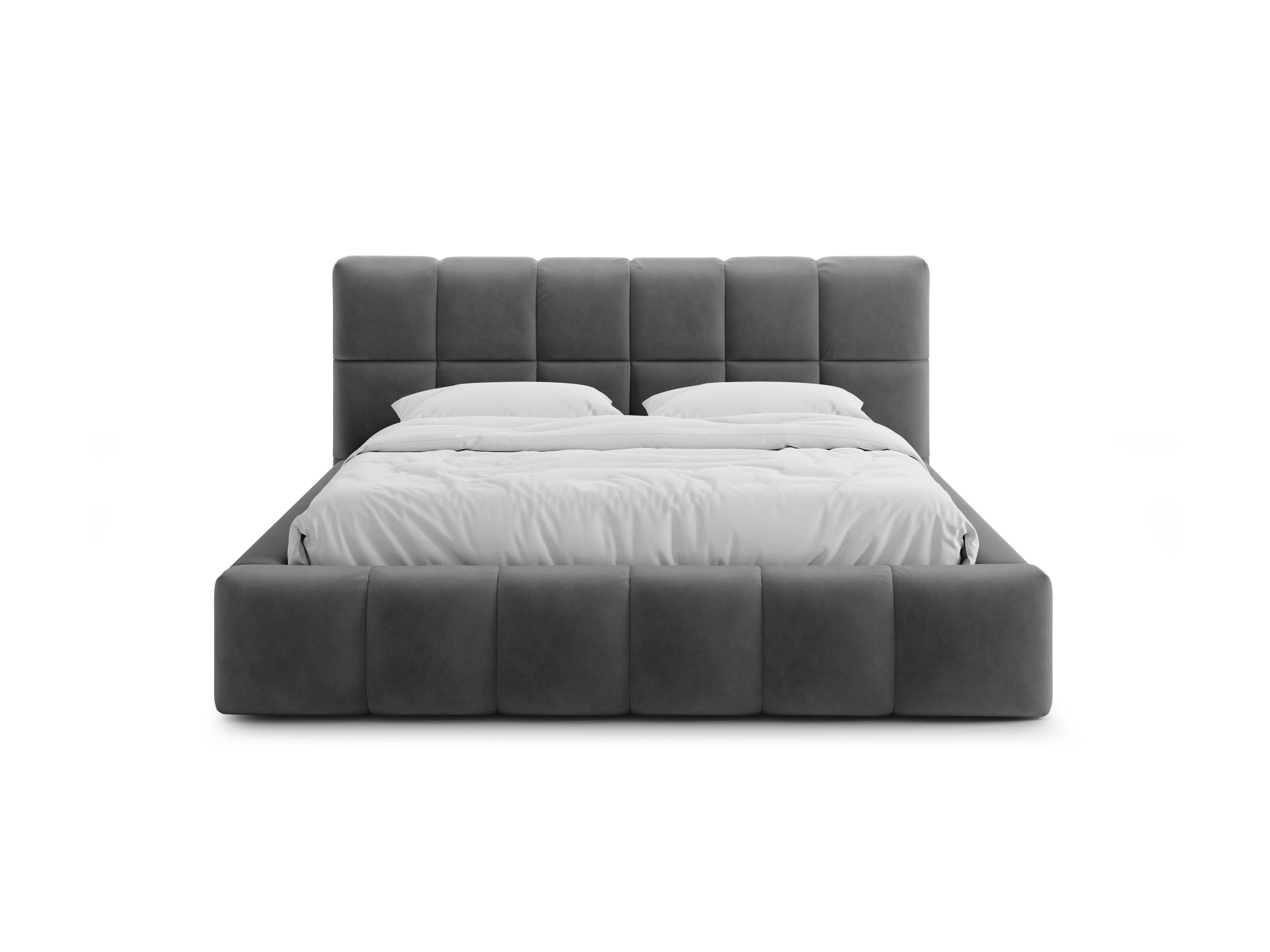 Velours bed met opbergruimte voor beddengoed BELLIS grijs