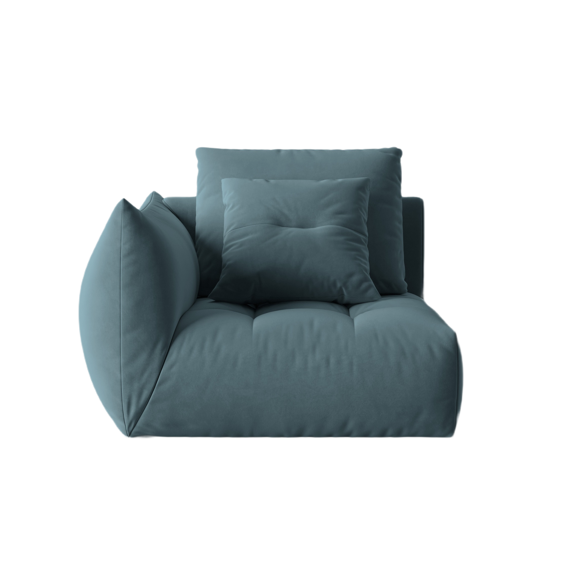 Modulares Samtsofa BLOOM - linkes Element in Hellblau
