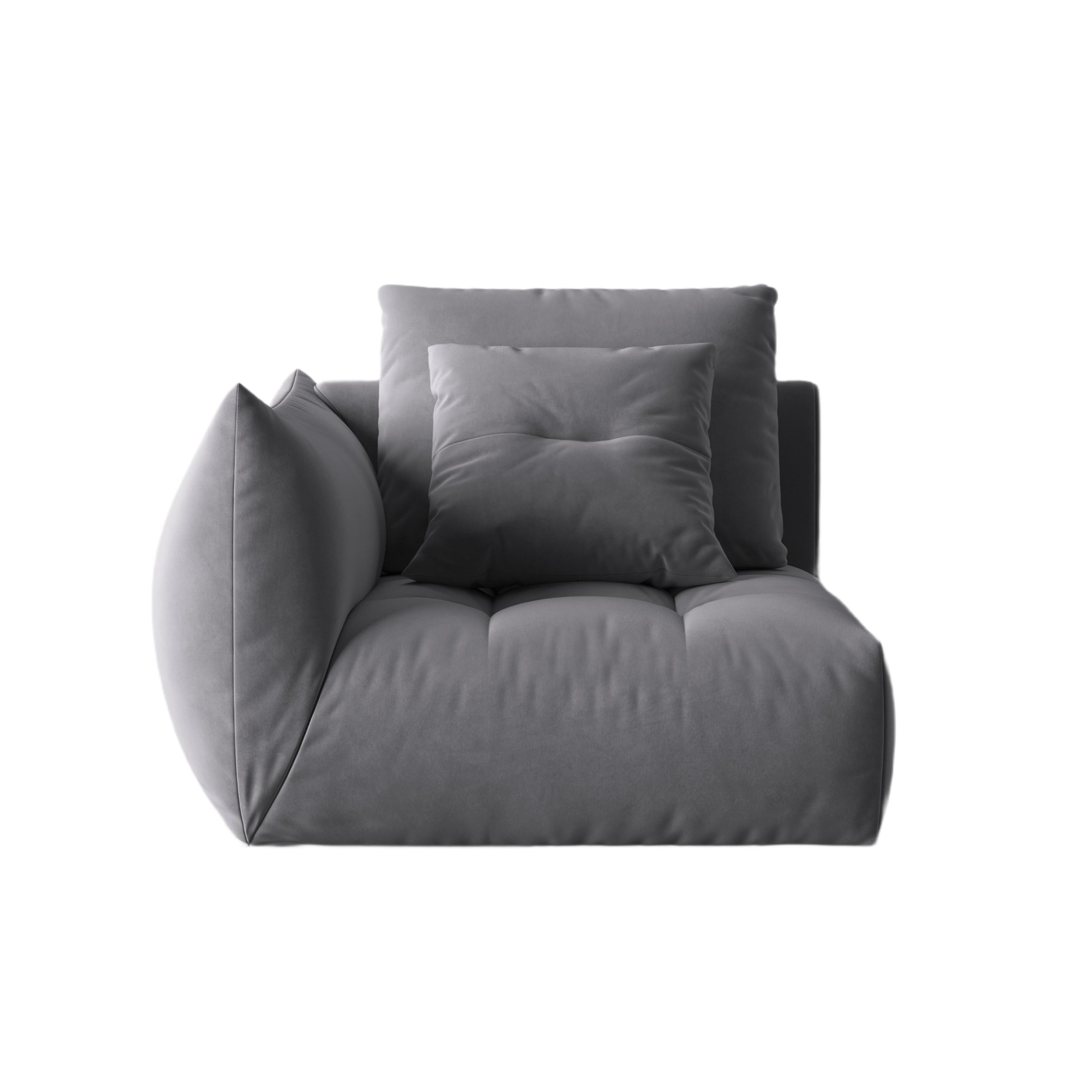 Modulaire fluwelen bank BLOOM - linker element donkergrijs