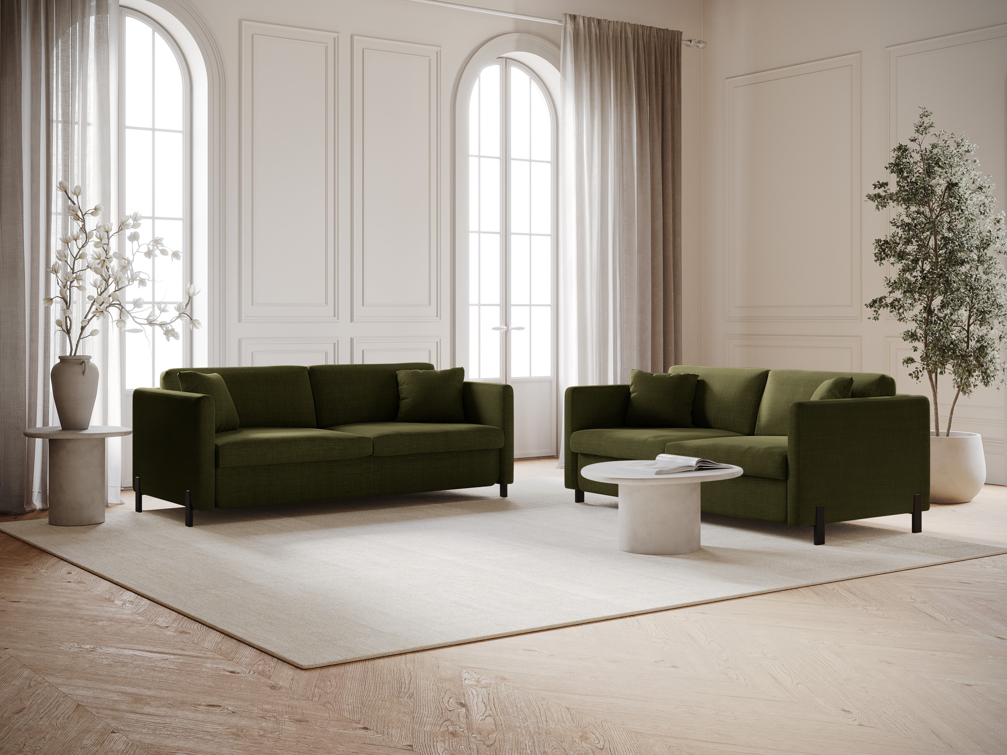 2-seater sofa with sleeping function GLORIA green chenille