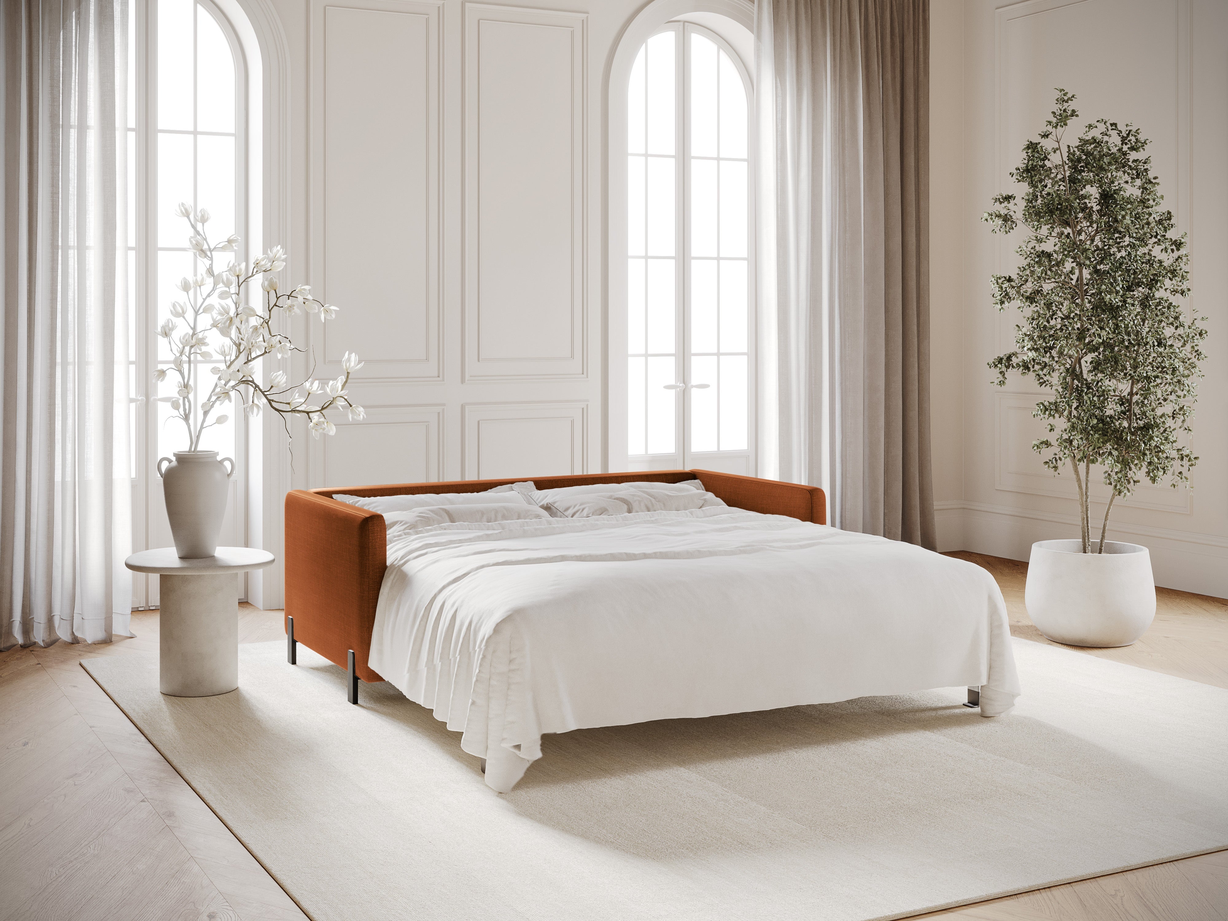 2-seater sofa with sleeping function GLORIA brick chenille