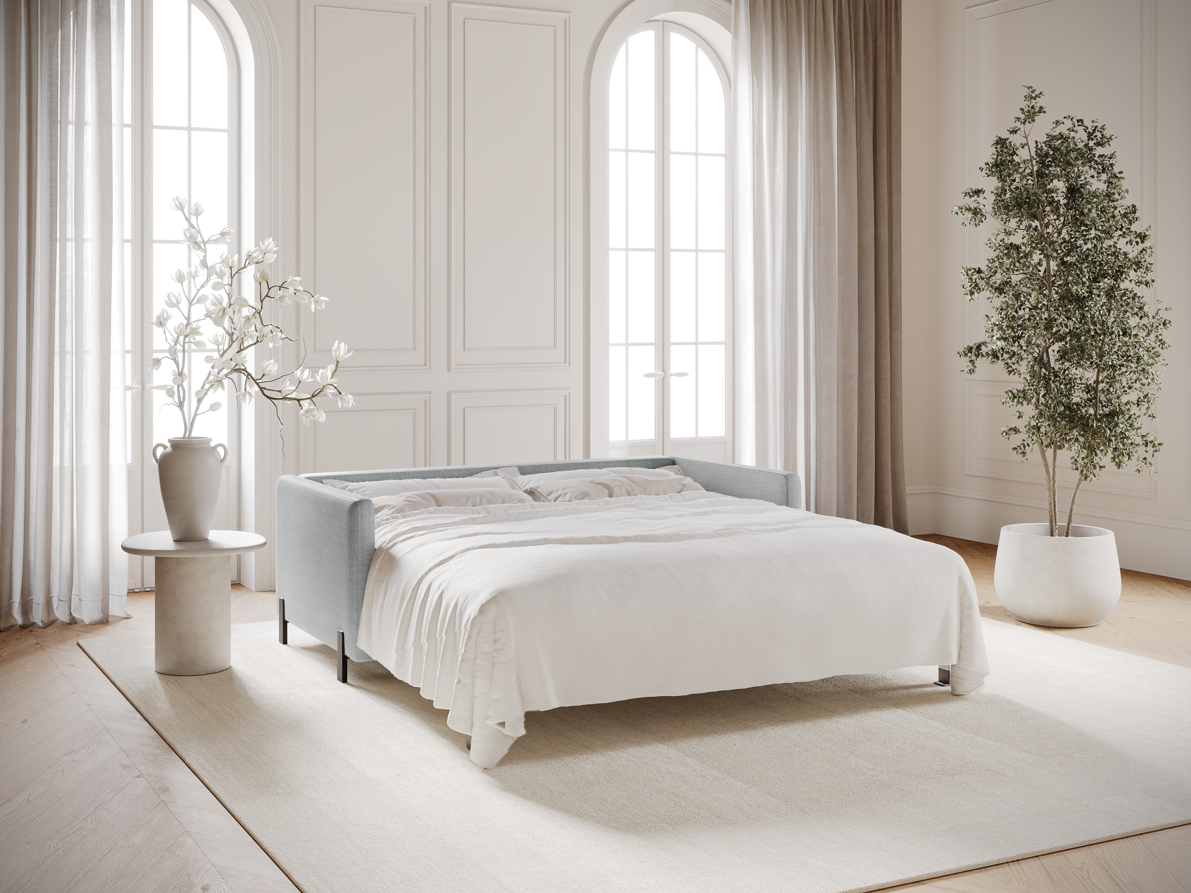 Sofa 2-zits met slaapfunctie GLORIA lichtgrijs chenille