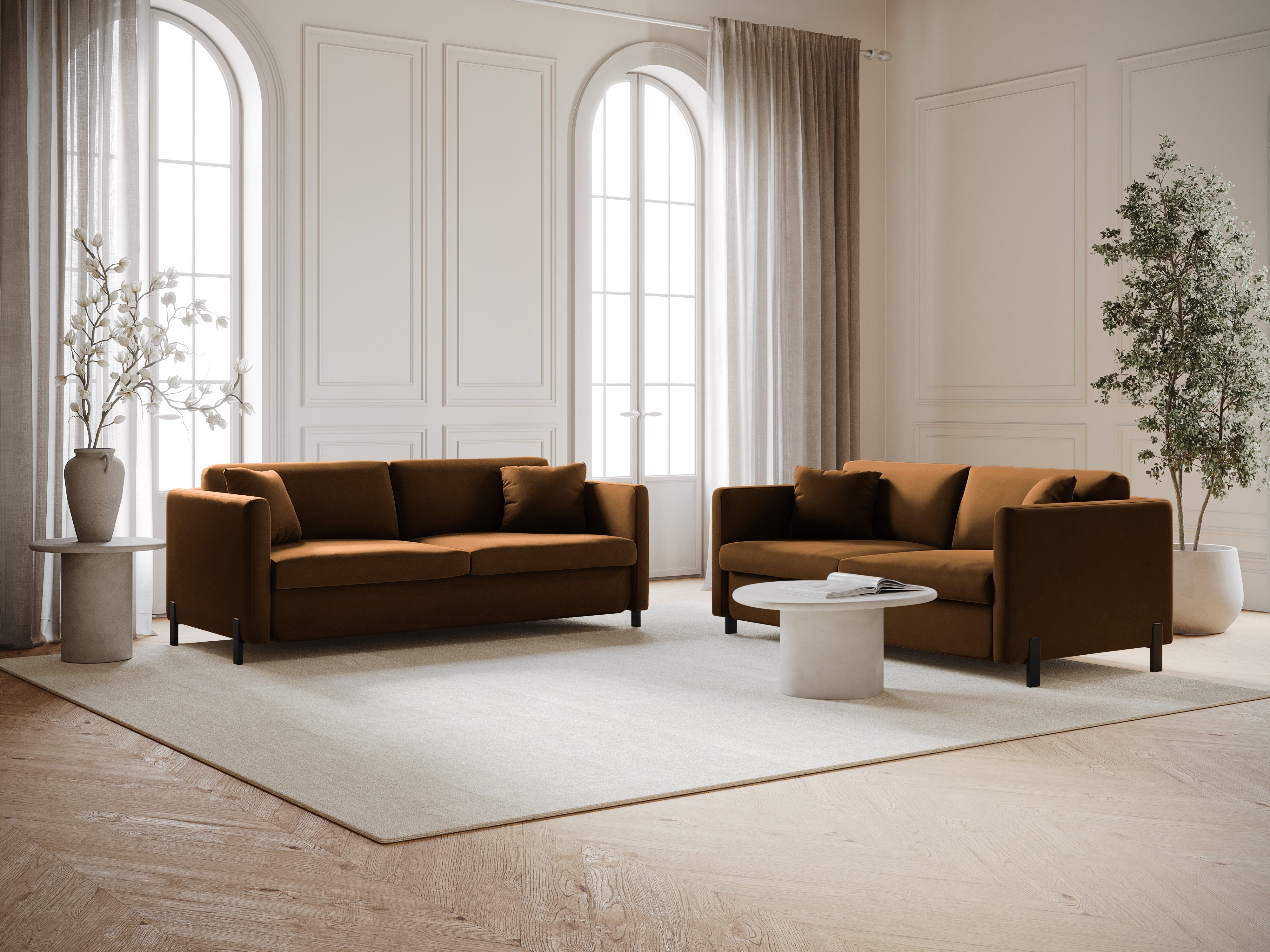 Sofa van fluweel voor 2 personen met slaapfunctie GLORIA bruin