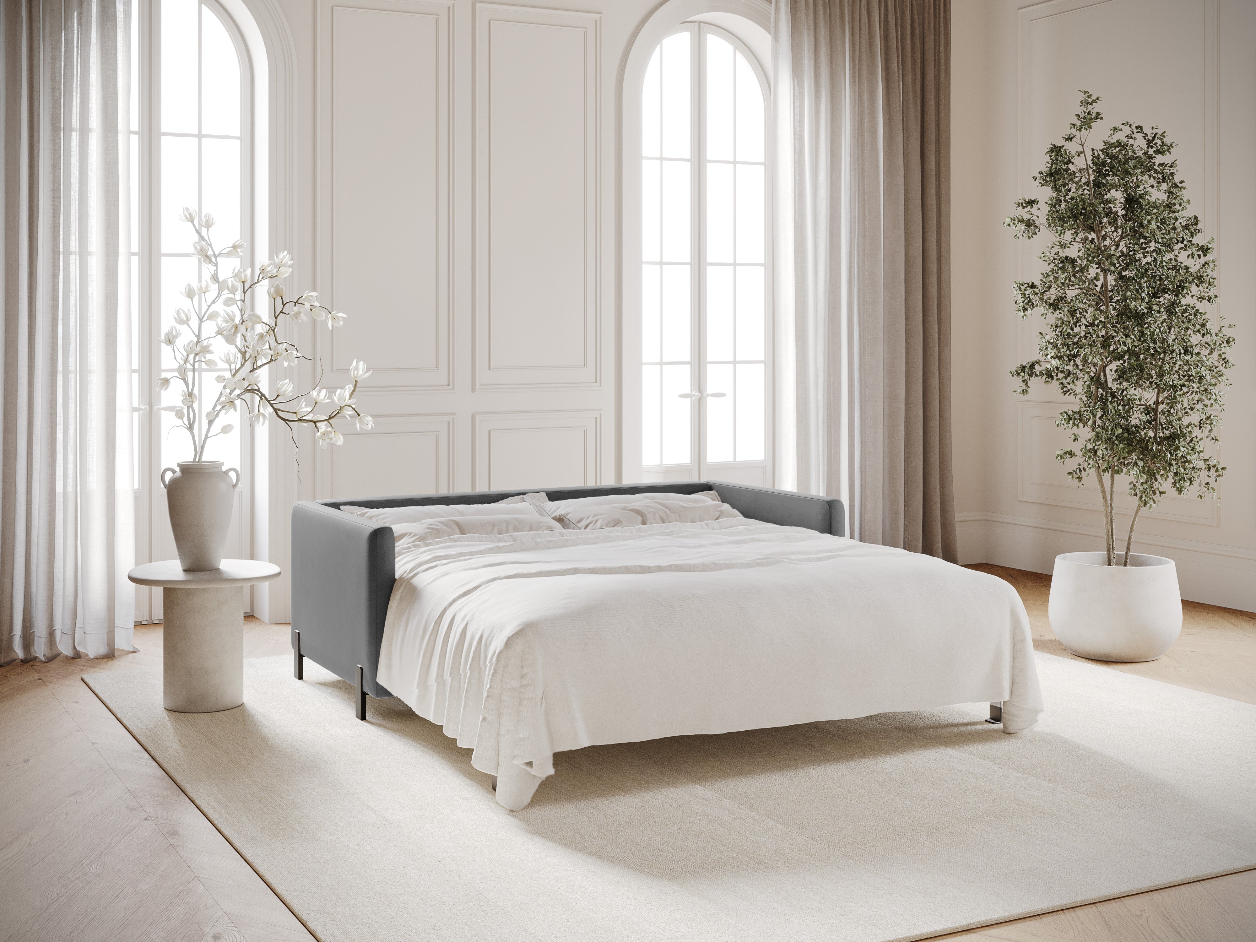 Velvet 2-seater sofa with sleeping function GLORIA gray