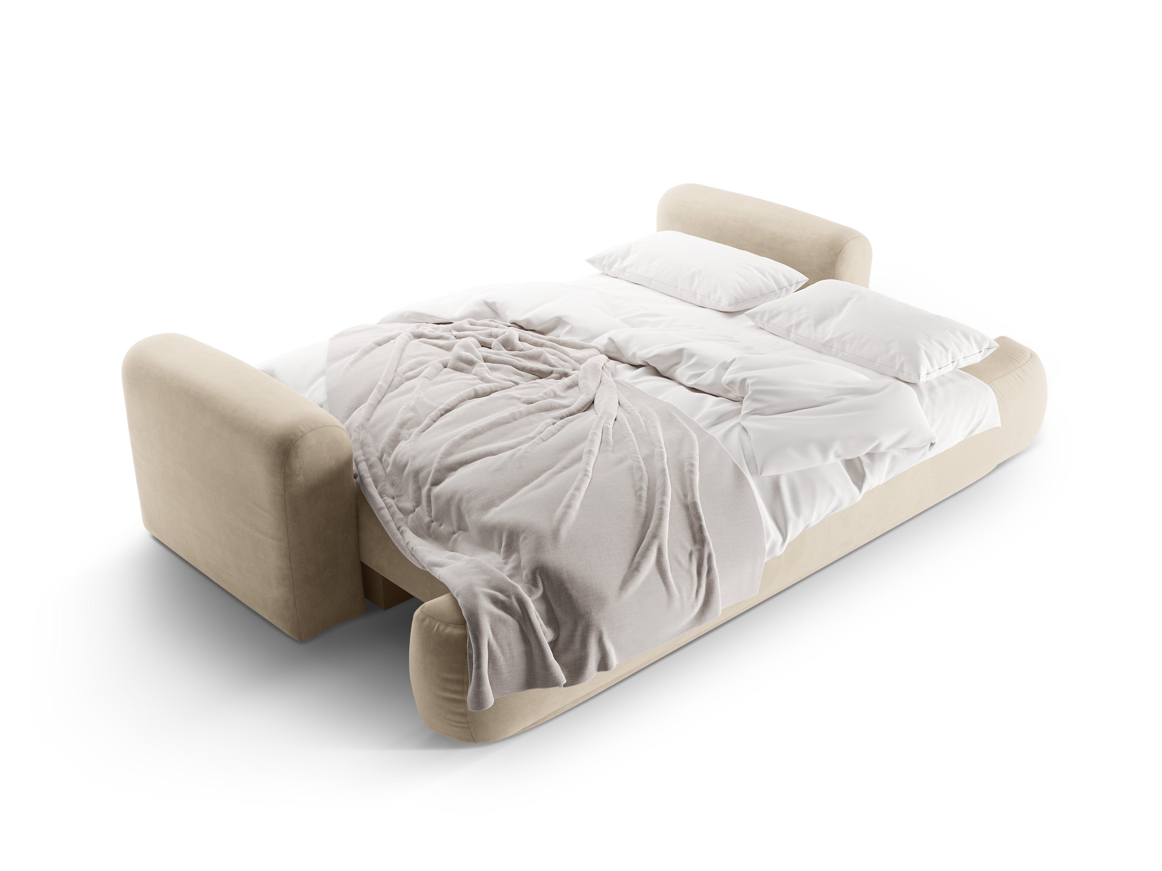 Sofa van fluweel met slaapfunctie ELLA lichtbeige