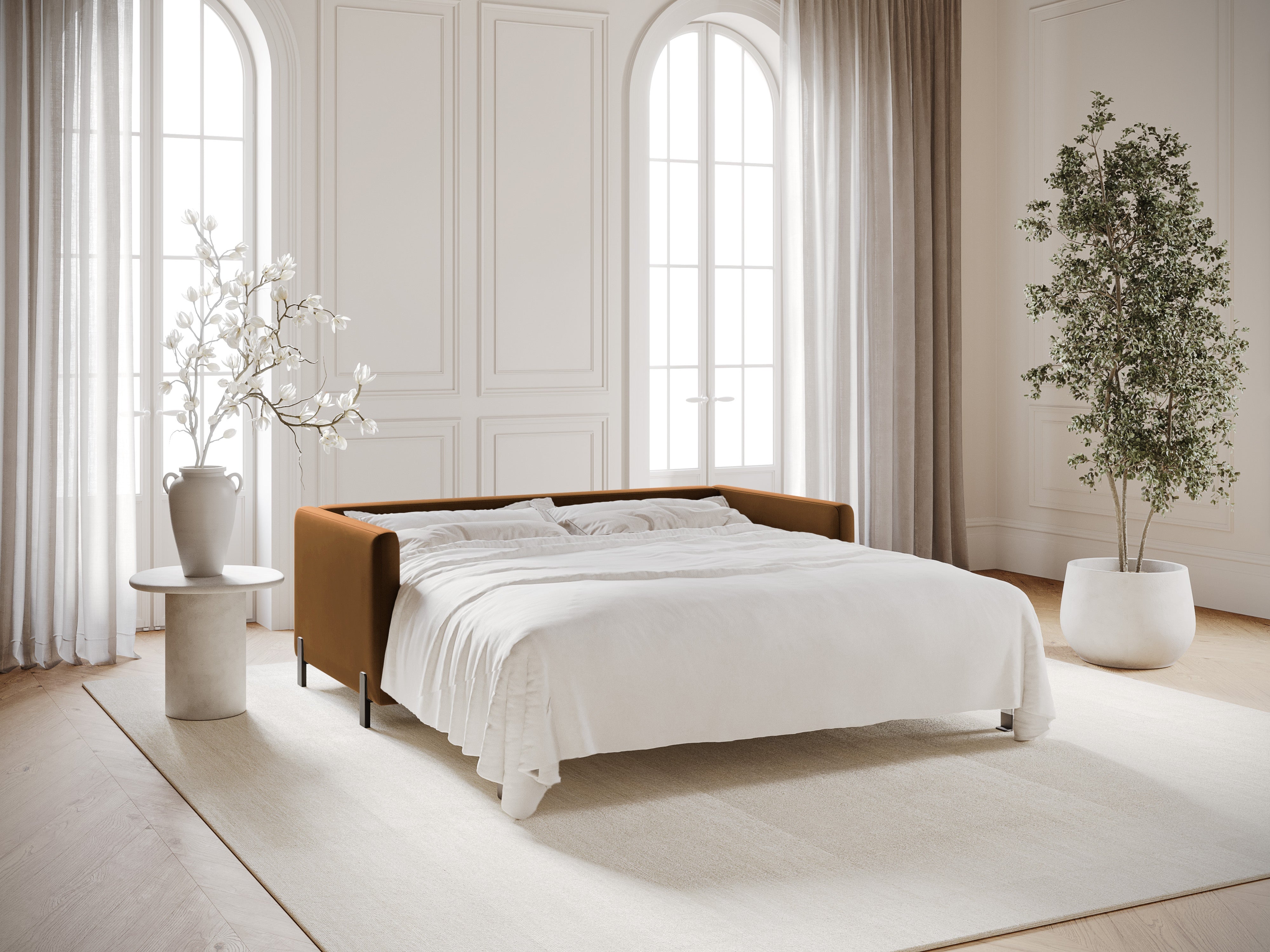 Velvet 3-Seater Sofa with Sleeping Function GLORIA Brown