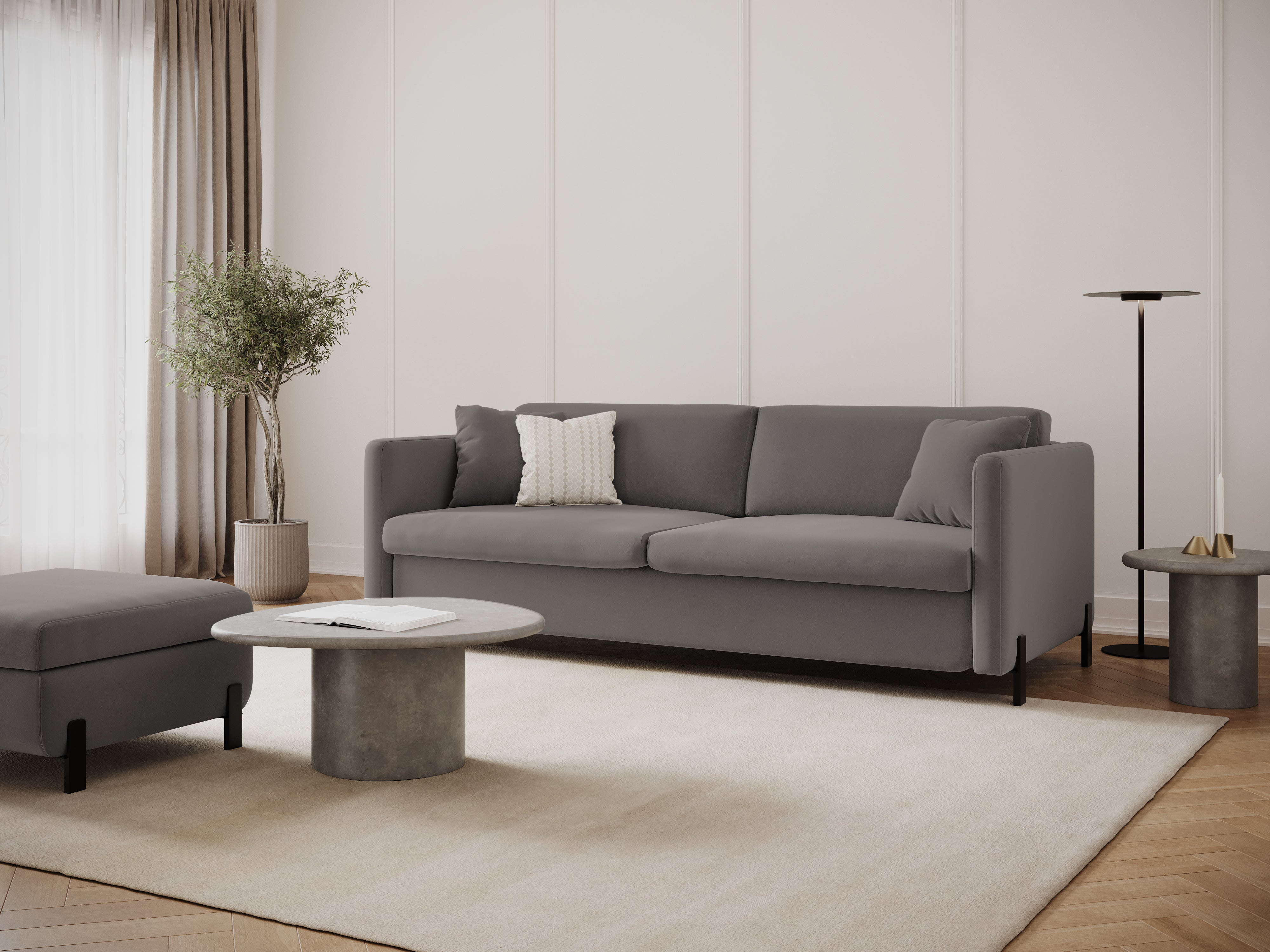 Sofa aus Samt 3-sitzig mit Schlaf-Funktion GLORIA grau