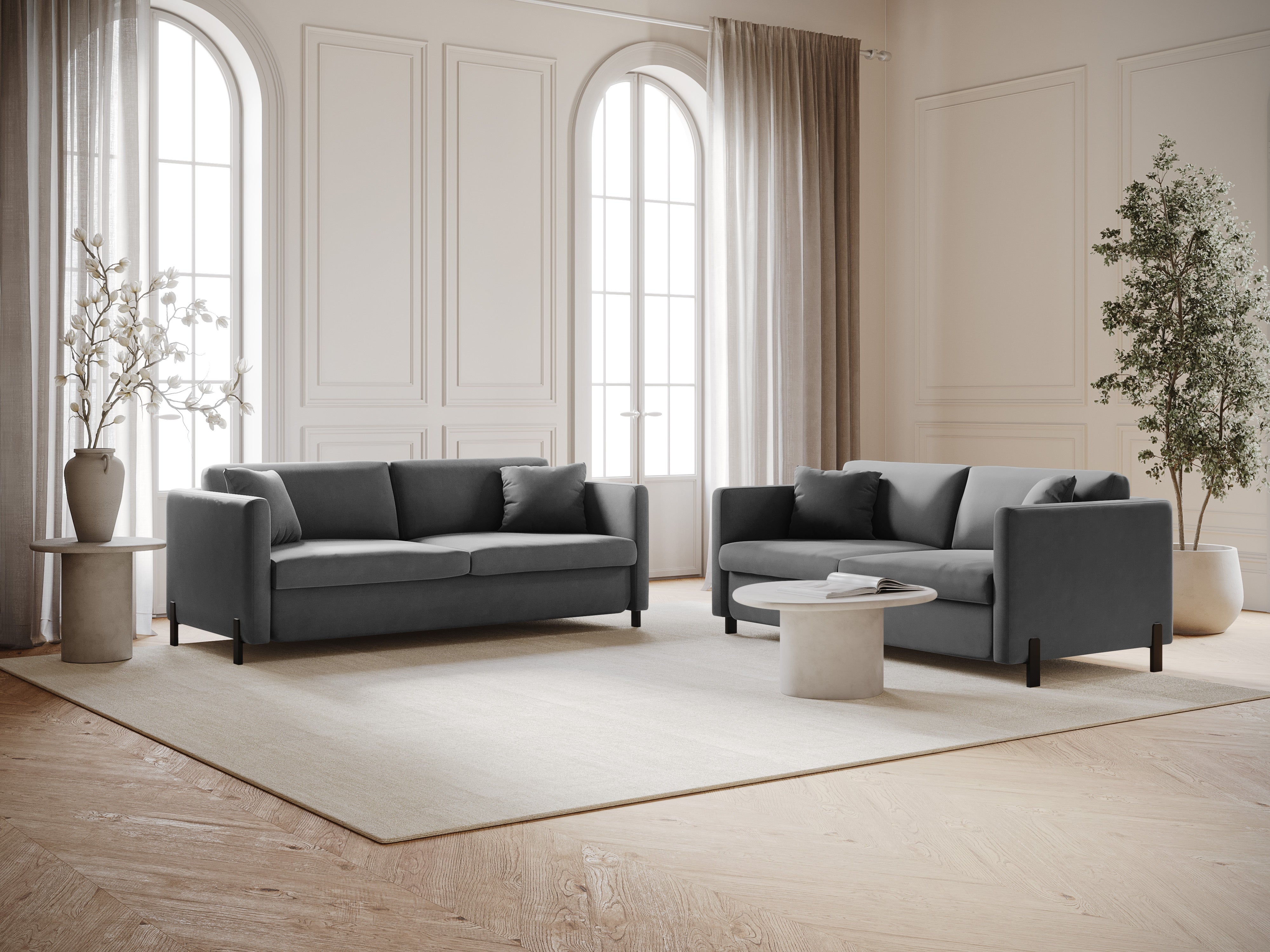 Sofa aus Samt 3-sitzig mit Schlaf-Funktion GLORIA grau