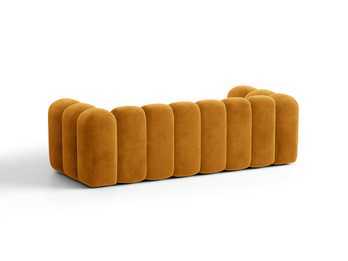 Sofa aksamitna 3-osobowa z funkcją spania LUPINE musztardowy – ujęcie 5