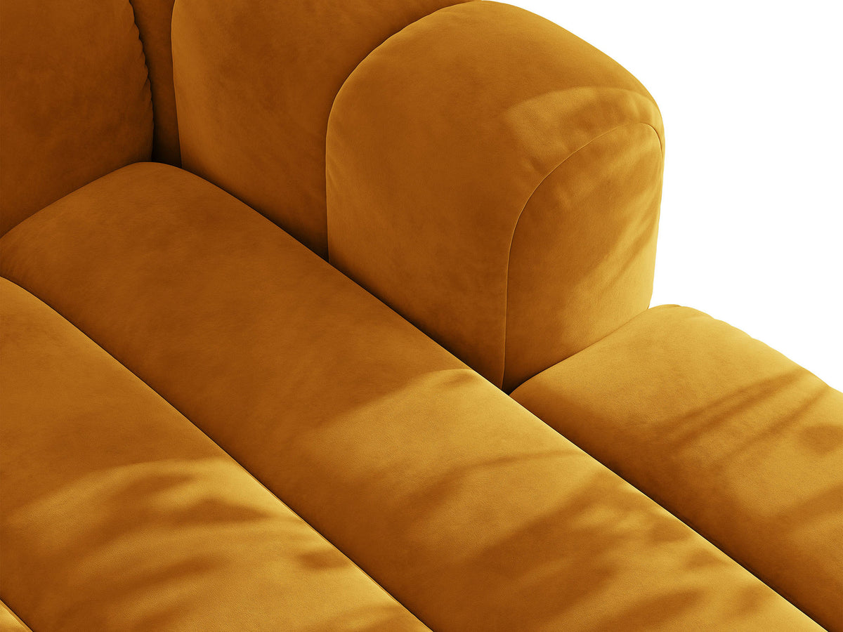 Sofa aksamitna 3-osobowa z funkcją spania LUPINE musztardowy – ujęcie 7