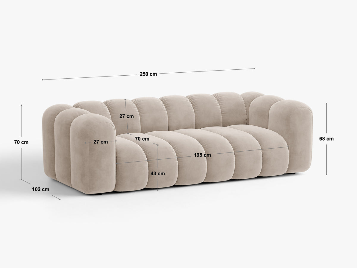 Sofa aksamitna 3-osobowa z funkcją spania LUPINE zielony – wymiary