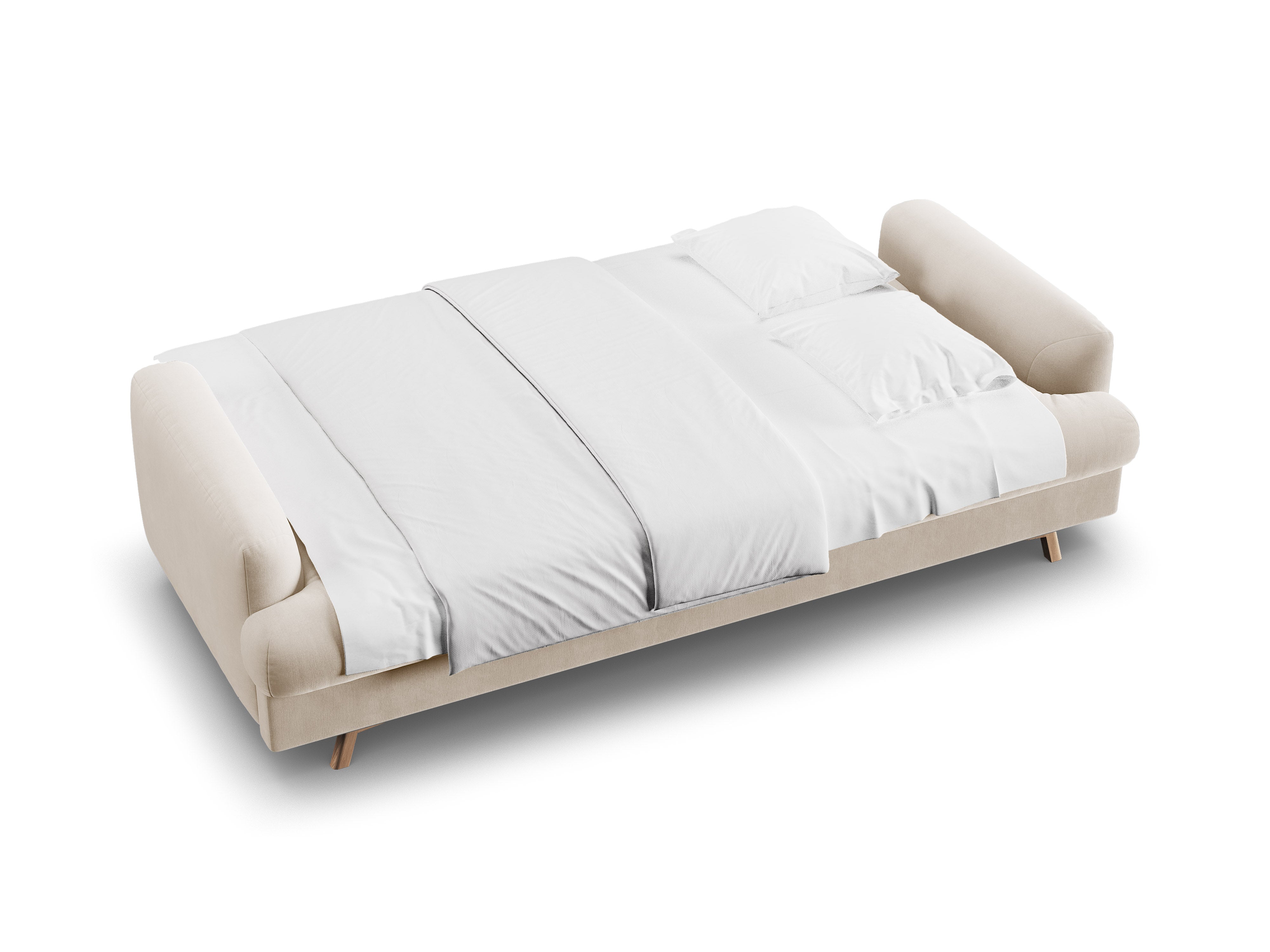 Sofa aus Samt 3-sitzig mit Schlaf-Funktion NAOMI beige