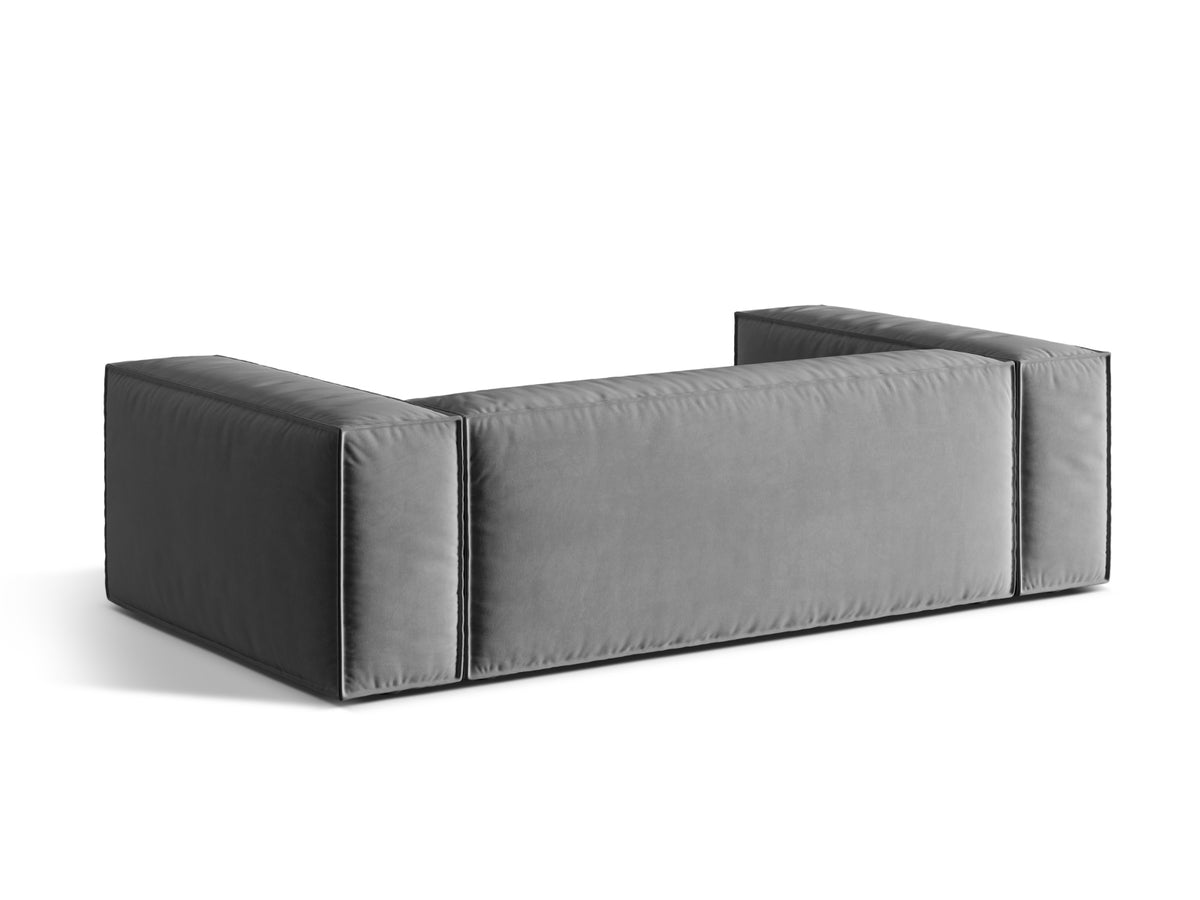 Sofa aksamitna 3-osobowa NURIA szary – ujęcie tylne