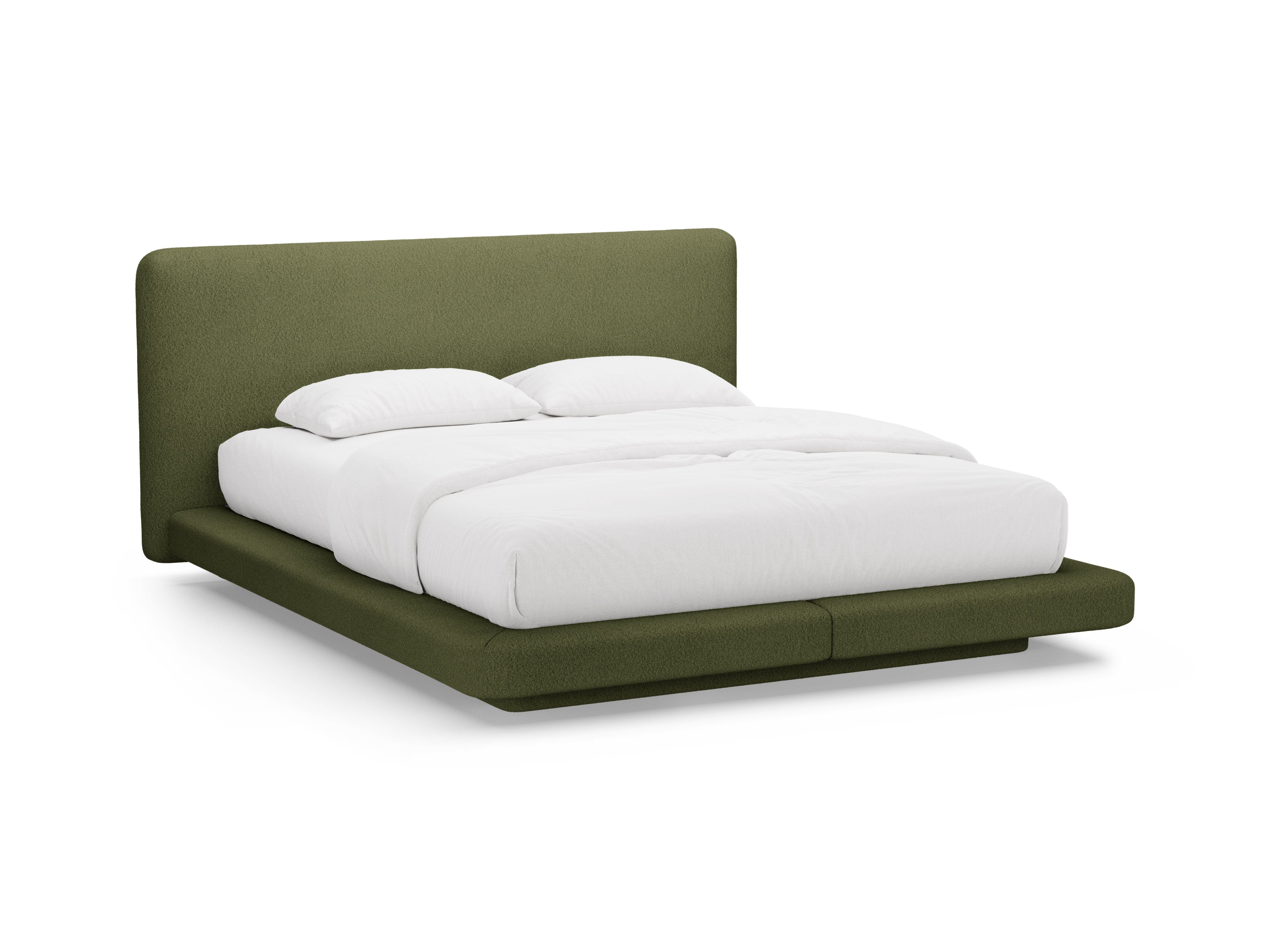 LINEA Bed in Dark Olive Green Boucle