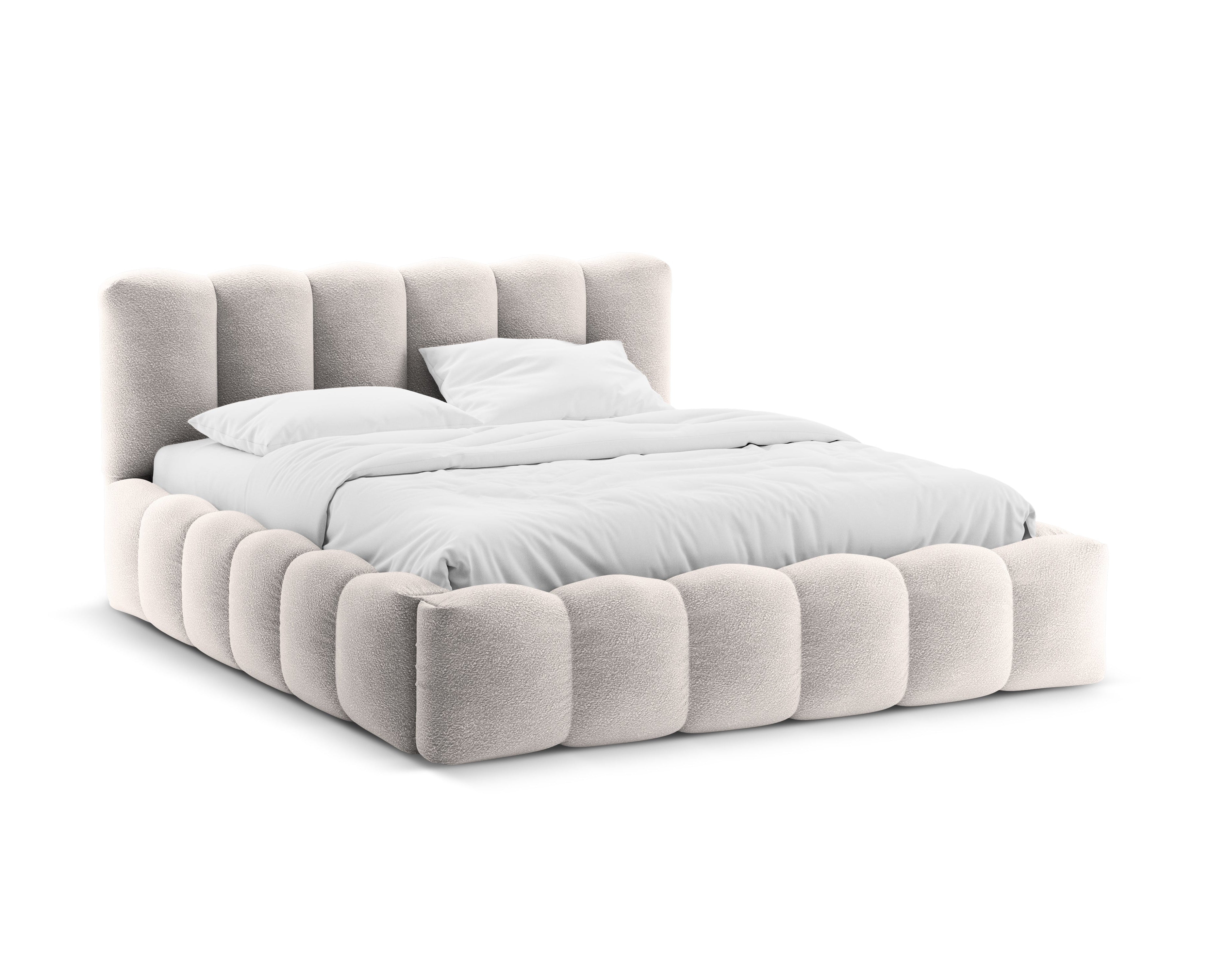 Bed met opbergruimte LUPINE lichtgrijze boucle