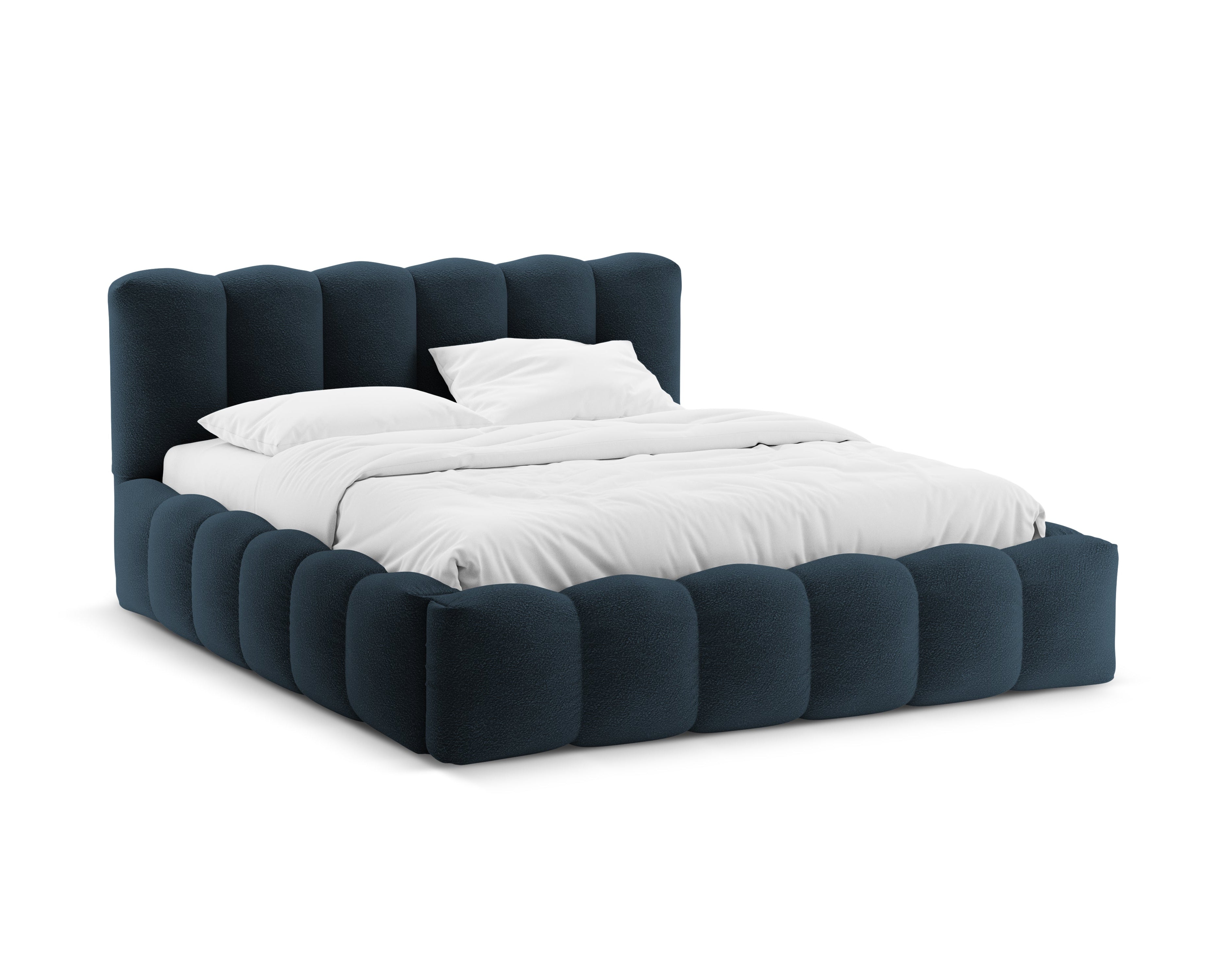 Bed met opbergruimte LUPINE donkerblauwe boucle
