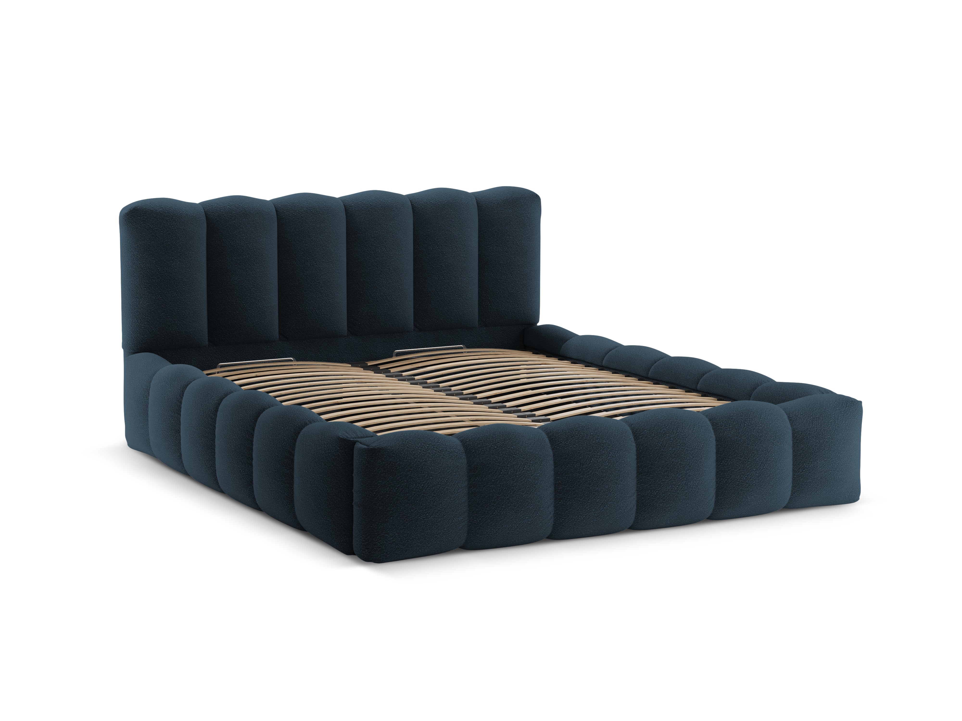 Bed met opbergruimte LUPINE donkerblauwe boucle