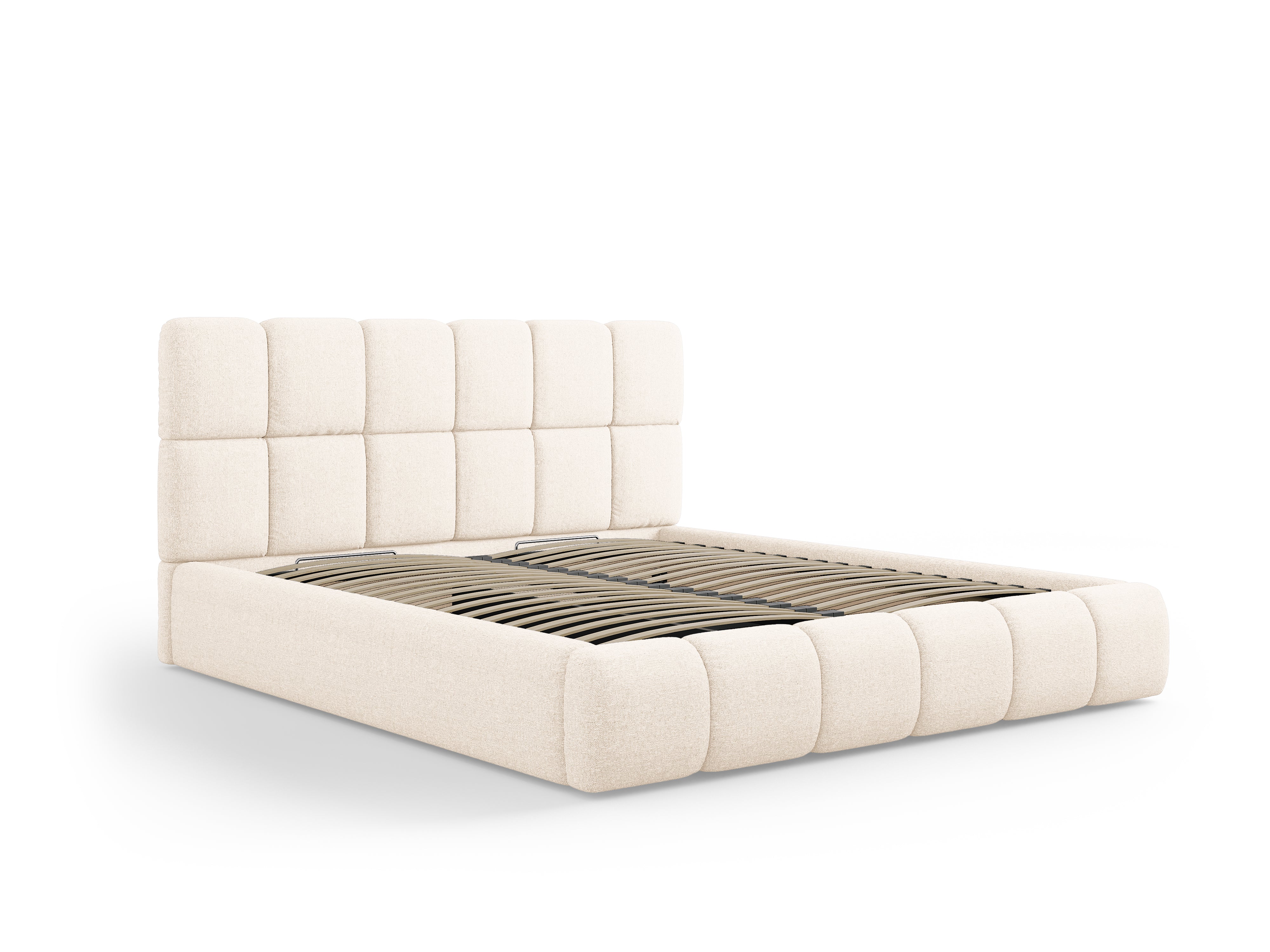 BELLIS bed met opbergruimte voor beddengoed in lichtbeige zijdeachtige chenille
