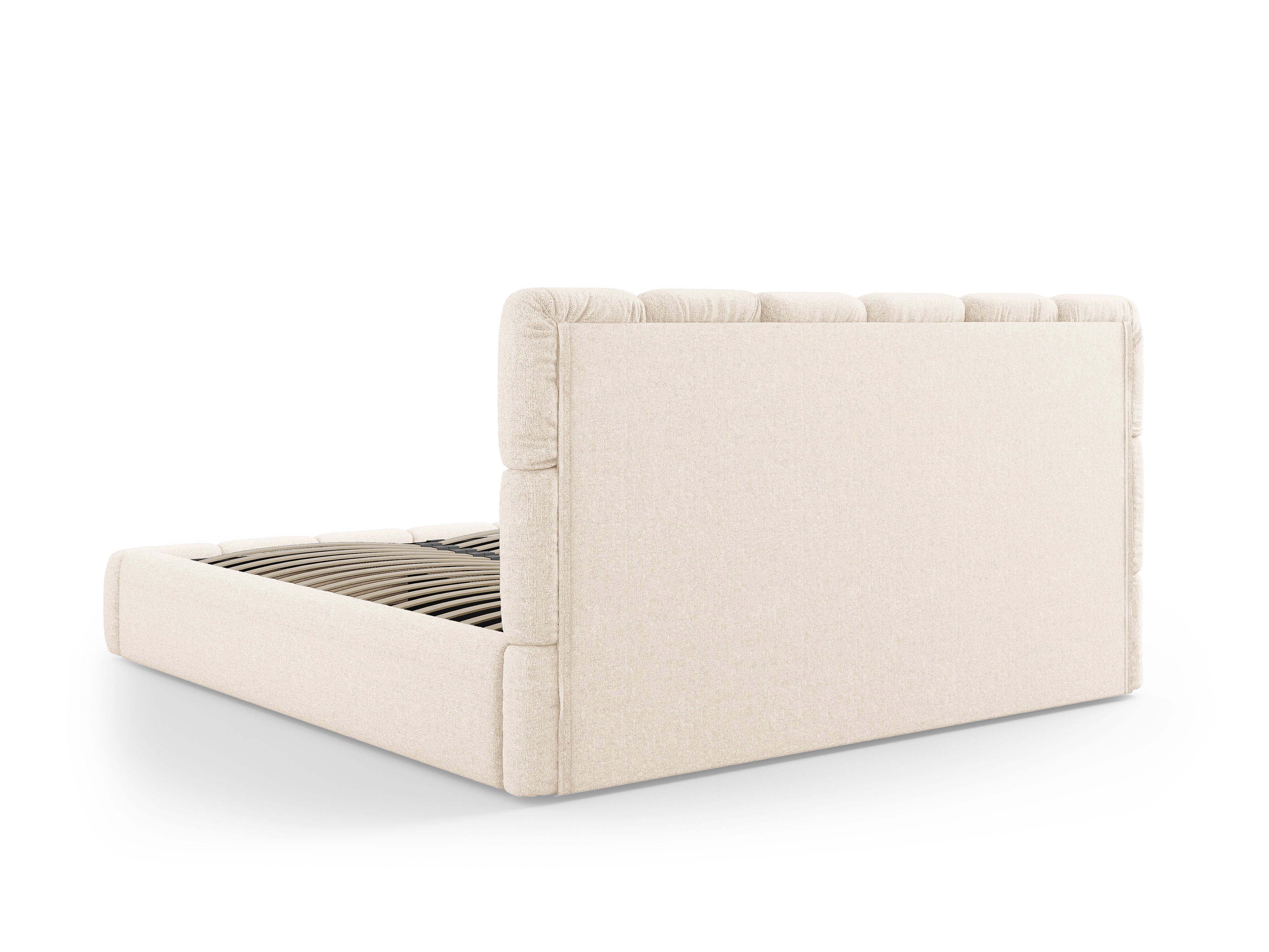 BELLIS bed met opbergruimte voor beddengoed in lichtbeige zijdeachtige chenille