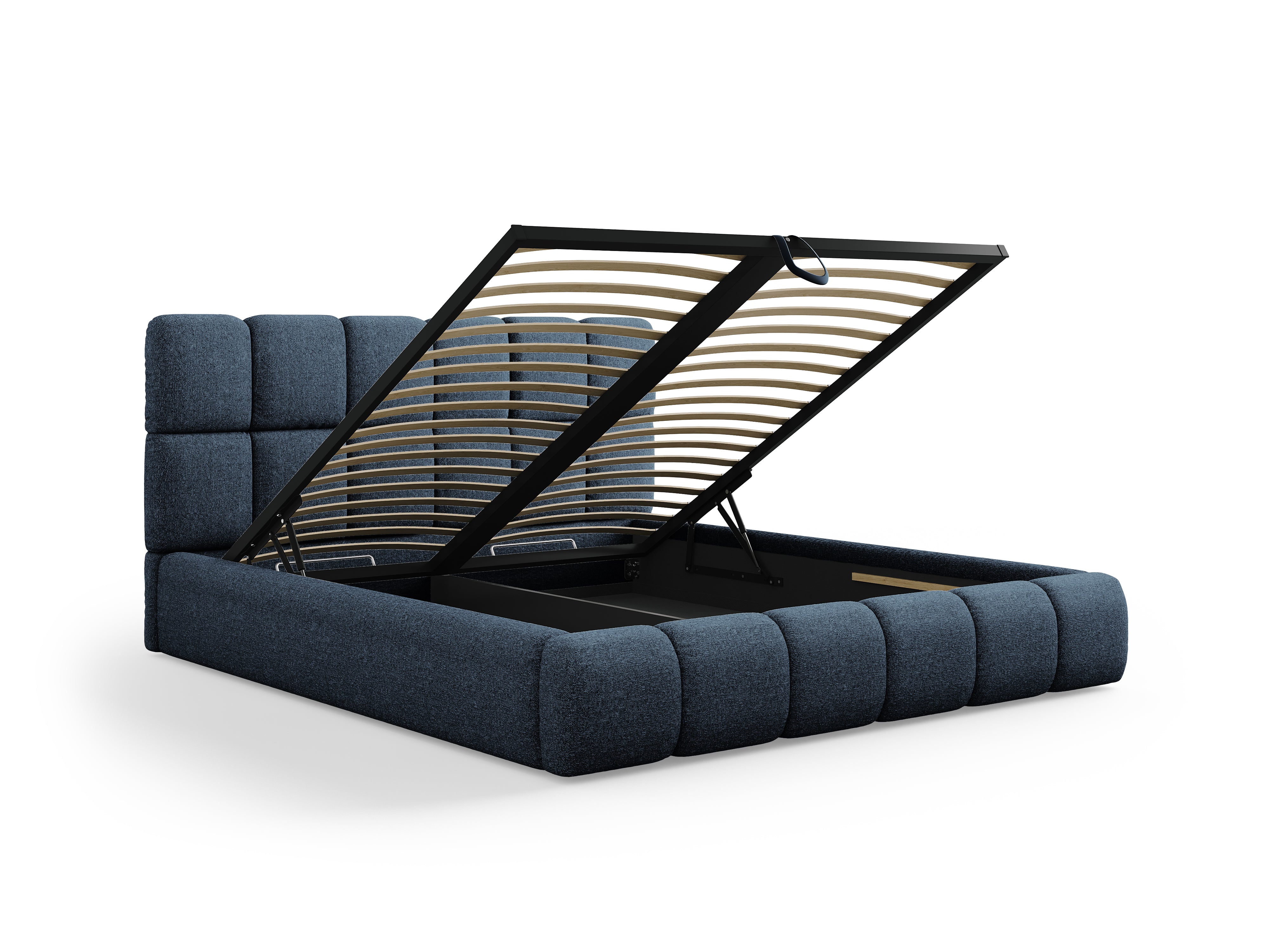 BELLIS bed met opbergruimte voor beddengoed, blauwe chenille zijdeachtige stof