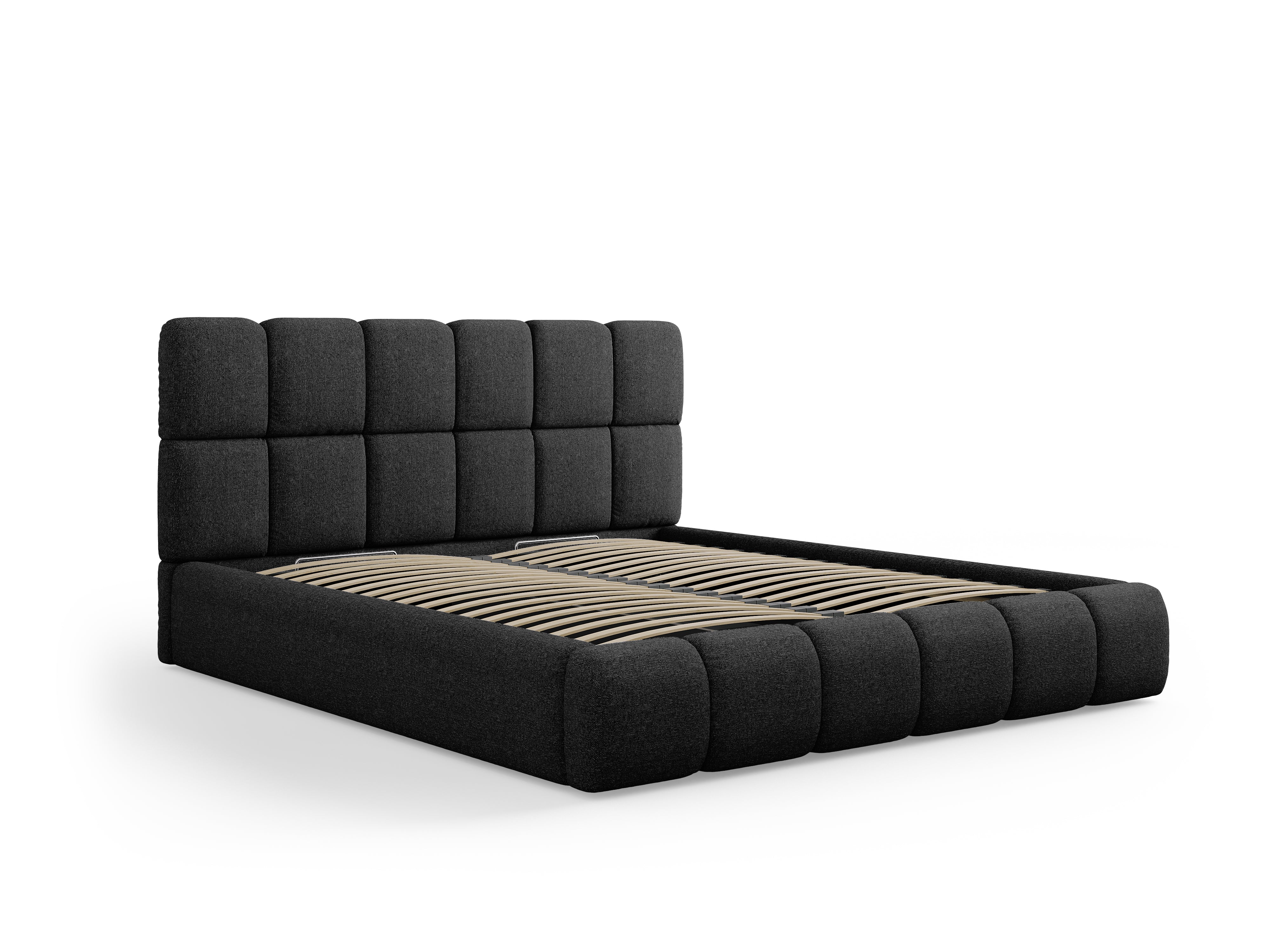 BELLIS bed met opbergruimte voor beddengoed, zwarte zijdeachtige chenille