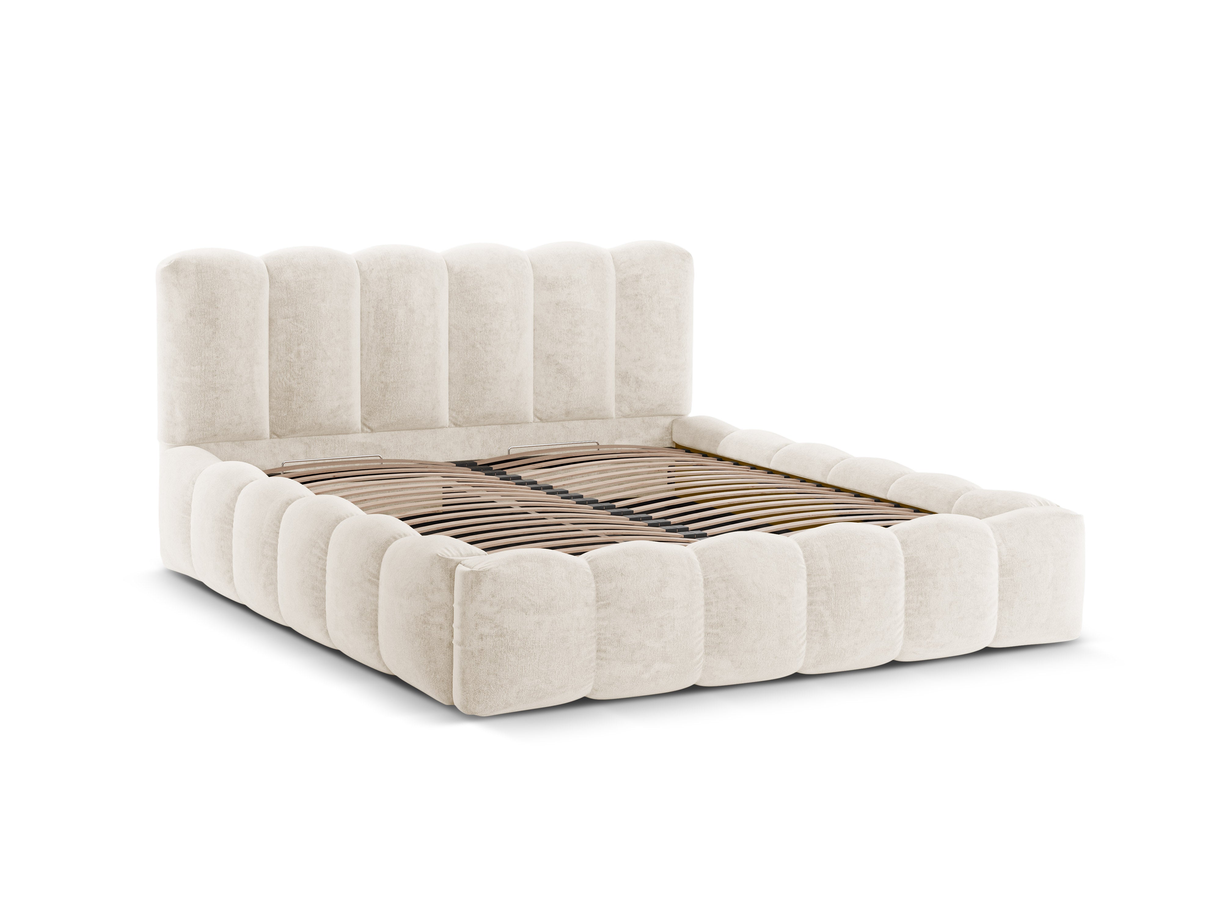 Bed met opbergruimte LUPINE lichtbeige chenille