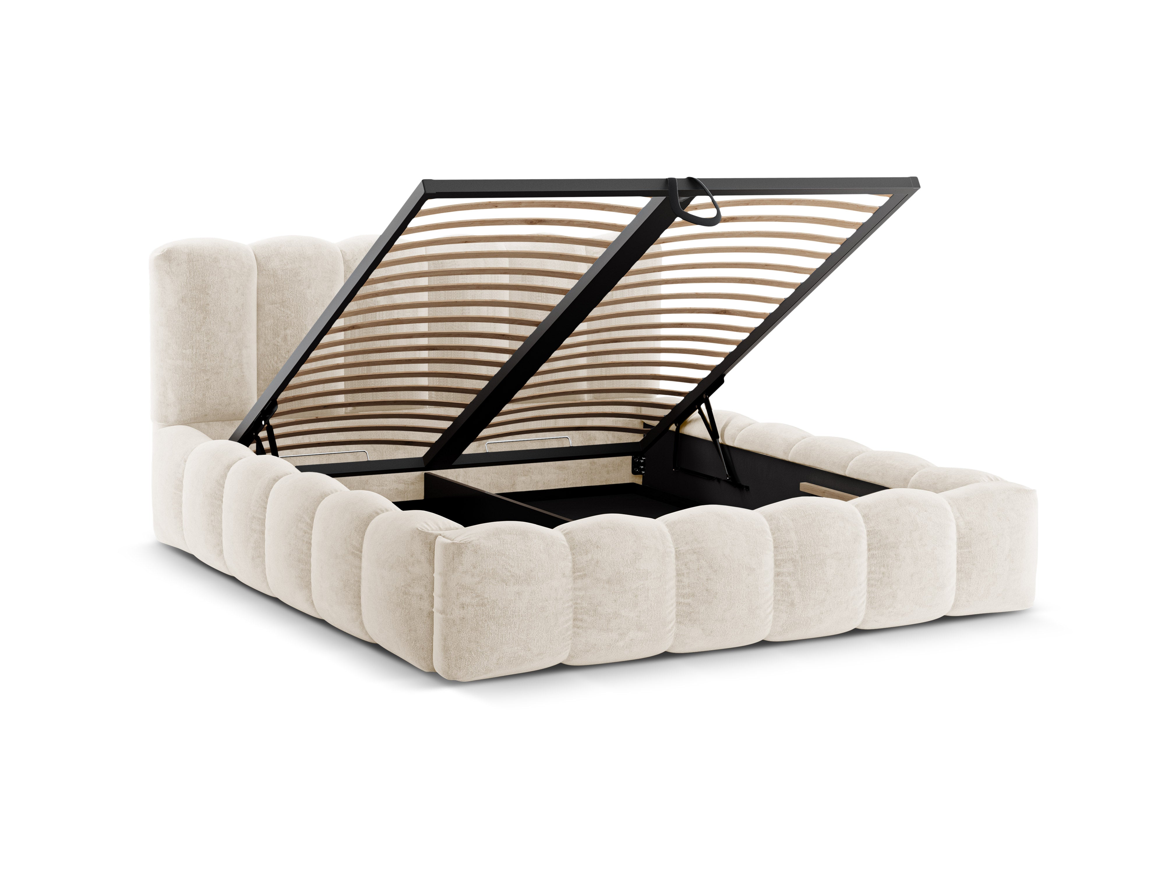 Bed met opbergruimte LUPINE lichtbeige chenille