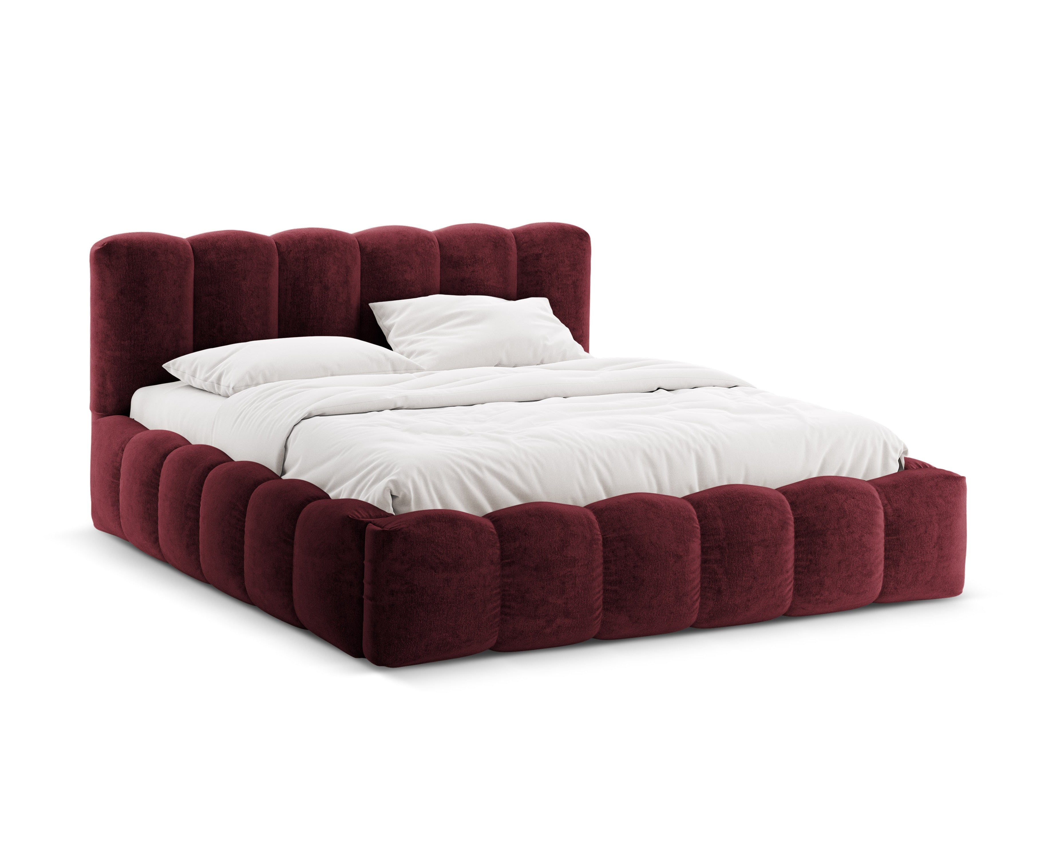 Bed met opbergruimte LUPINE kersen chenille