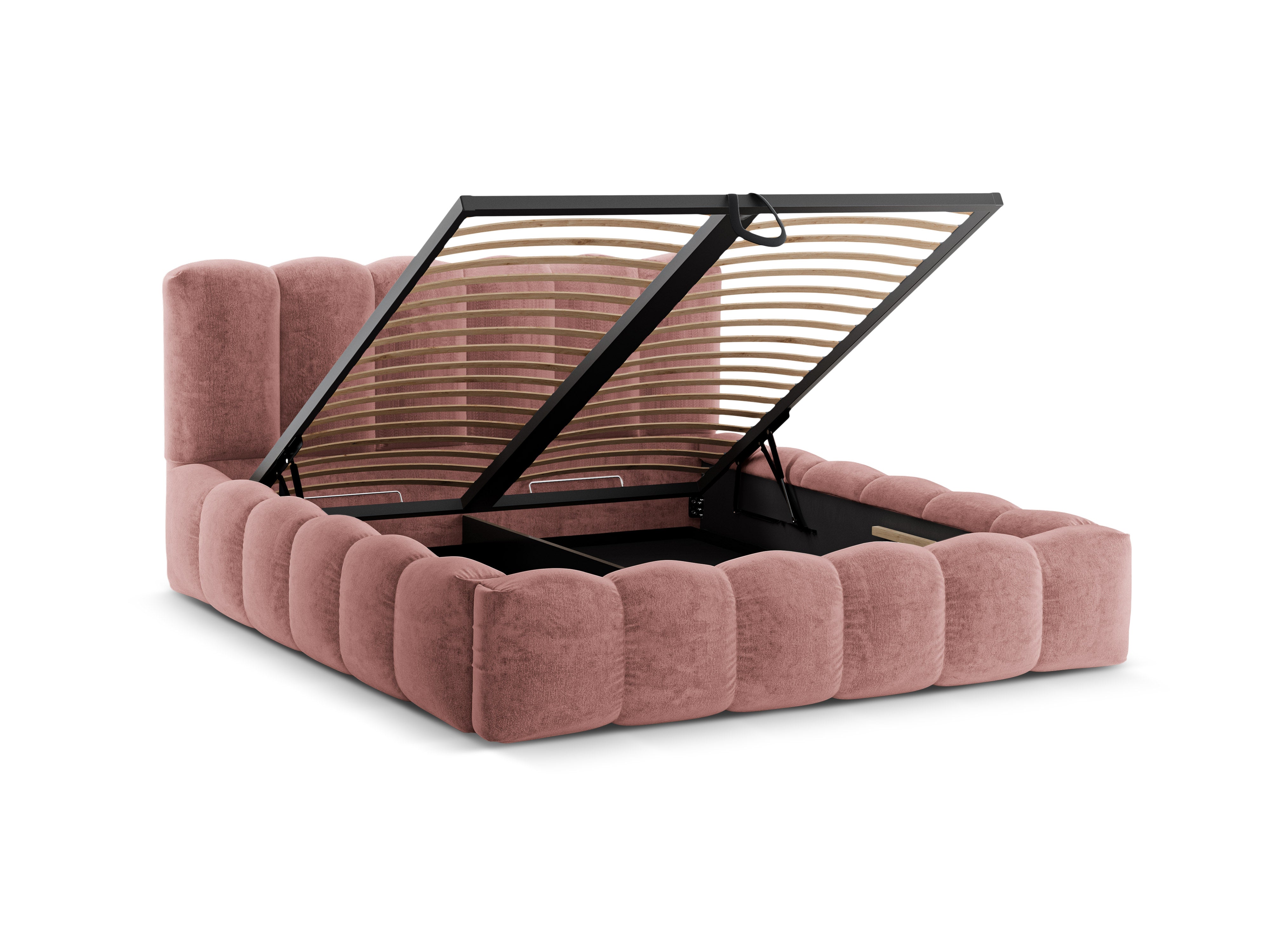Bed met opbergruimte LUPINE roze chenille