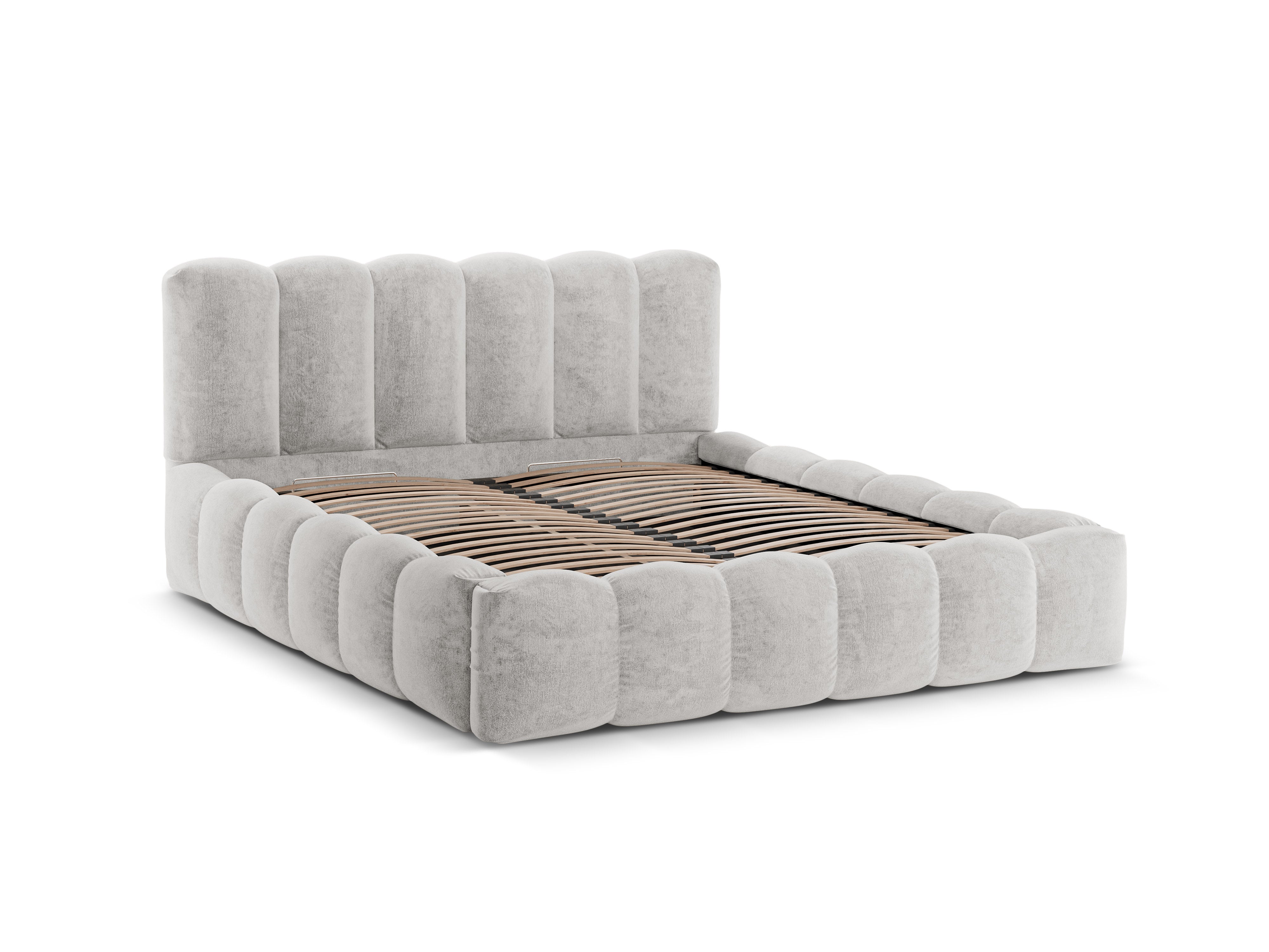 Bed met opbergruimte LUPINE lichtgrijze chenille