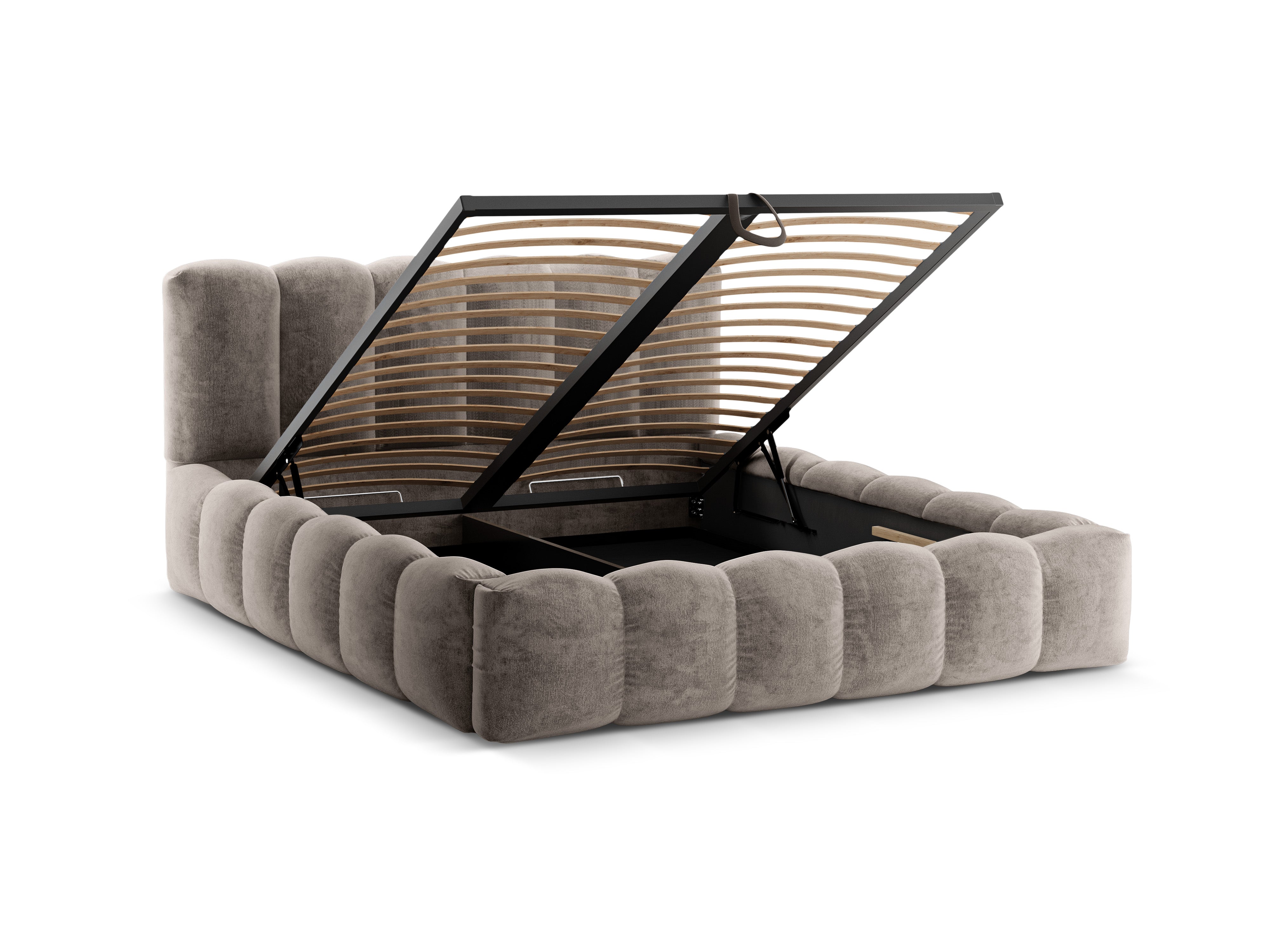 Bed met opbergruimte LUPINE donker cappuccino iriserend chenille