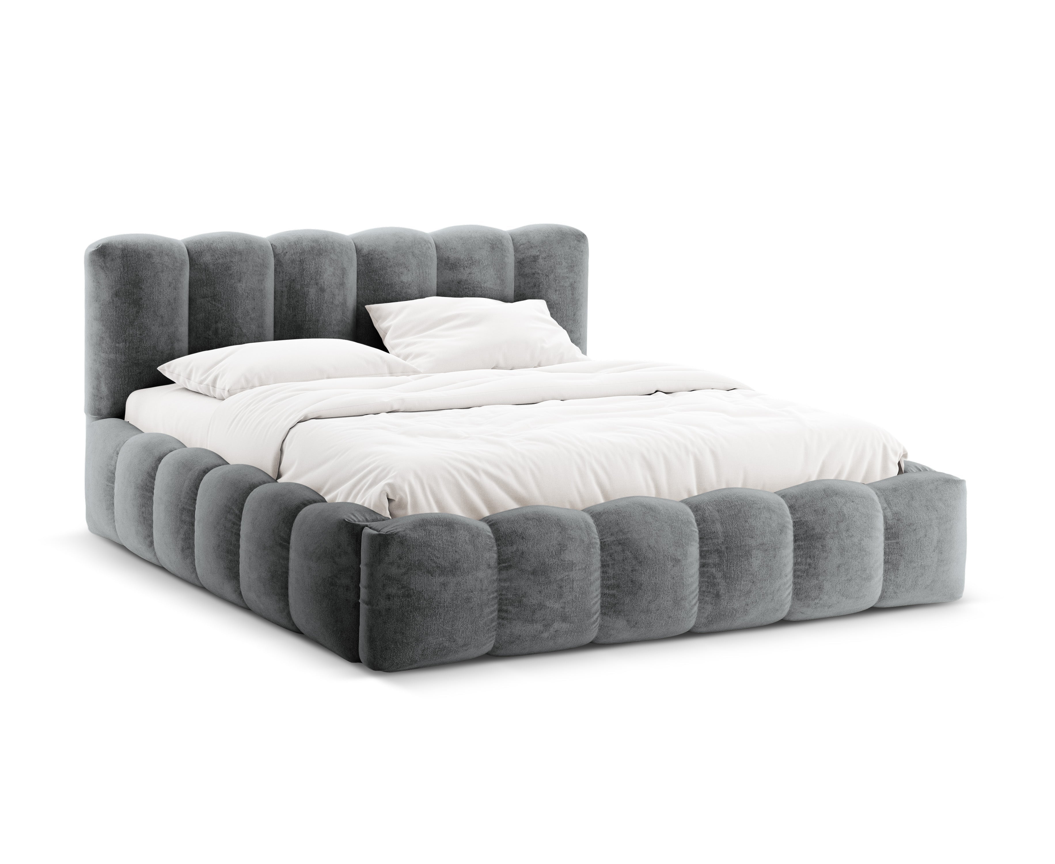 Bed met opbergruimte LUPINE platina iriserend chenille