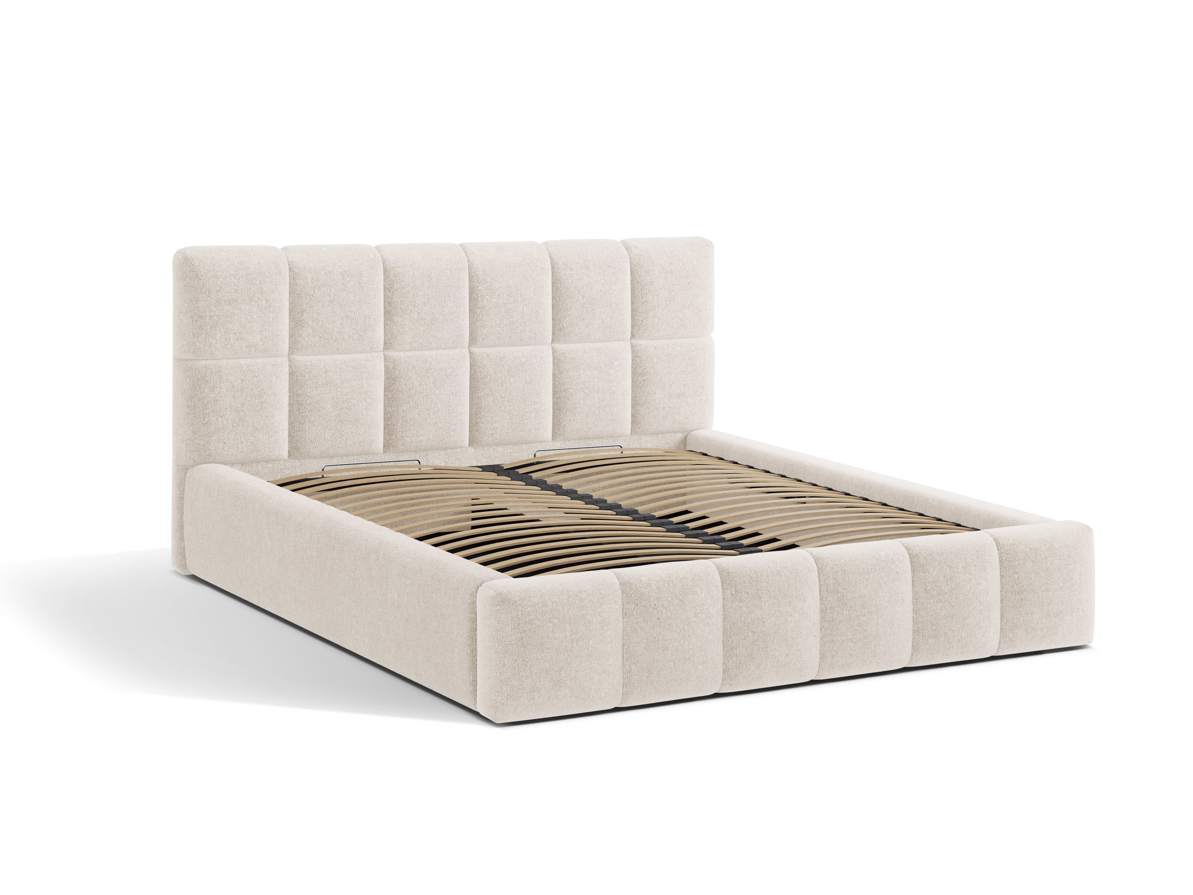 BELLIS bed met opbergruimte voor beddengoed in lichtbeige chenille