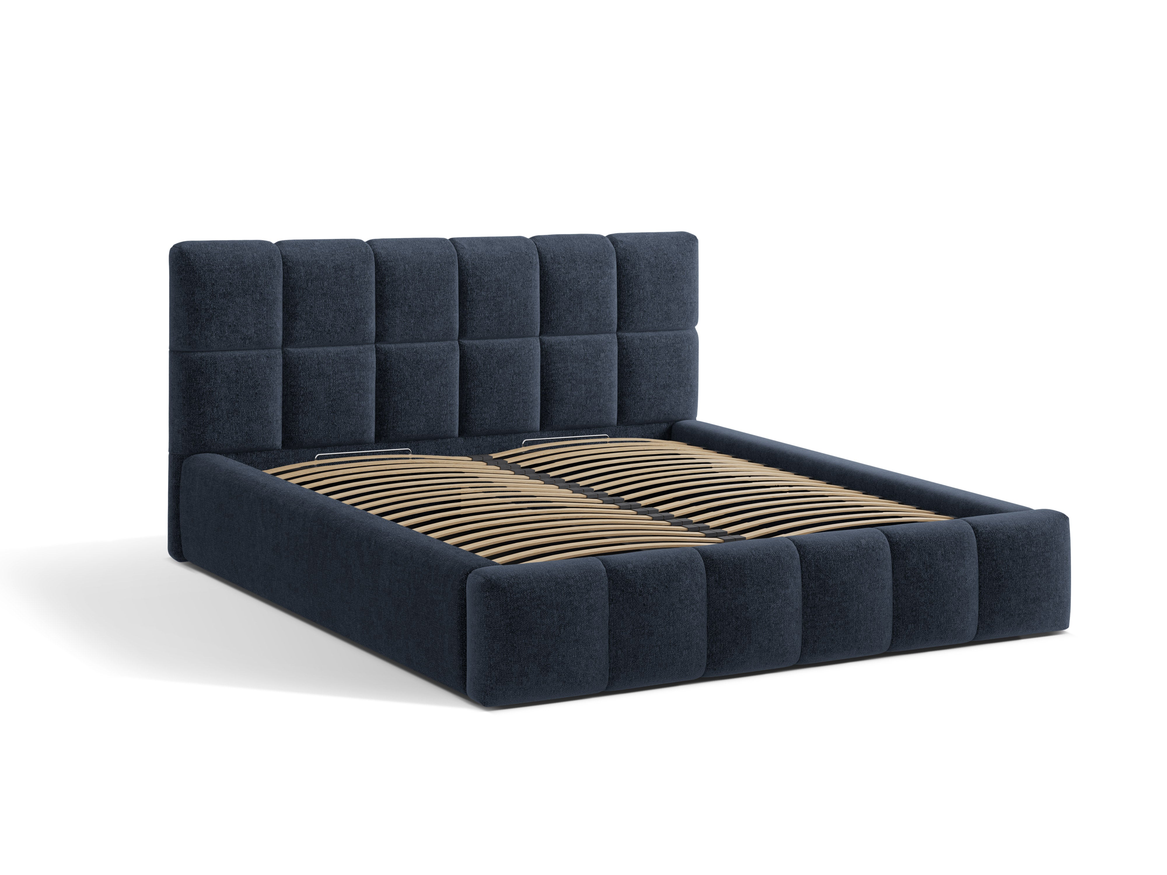Bed met opbergruimte voor beddengoed BELLIS zeeblauw chenille