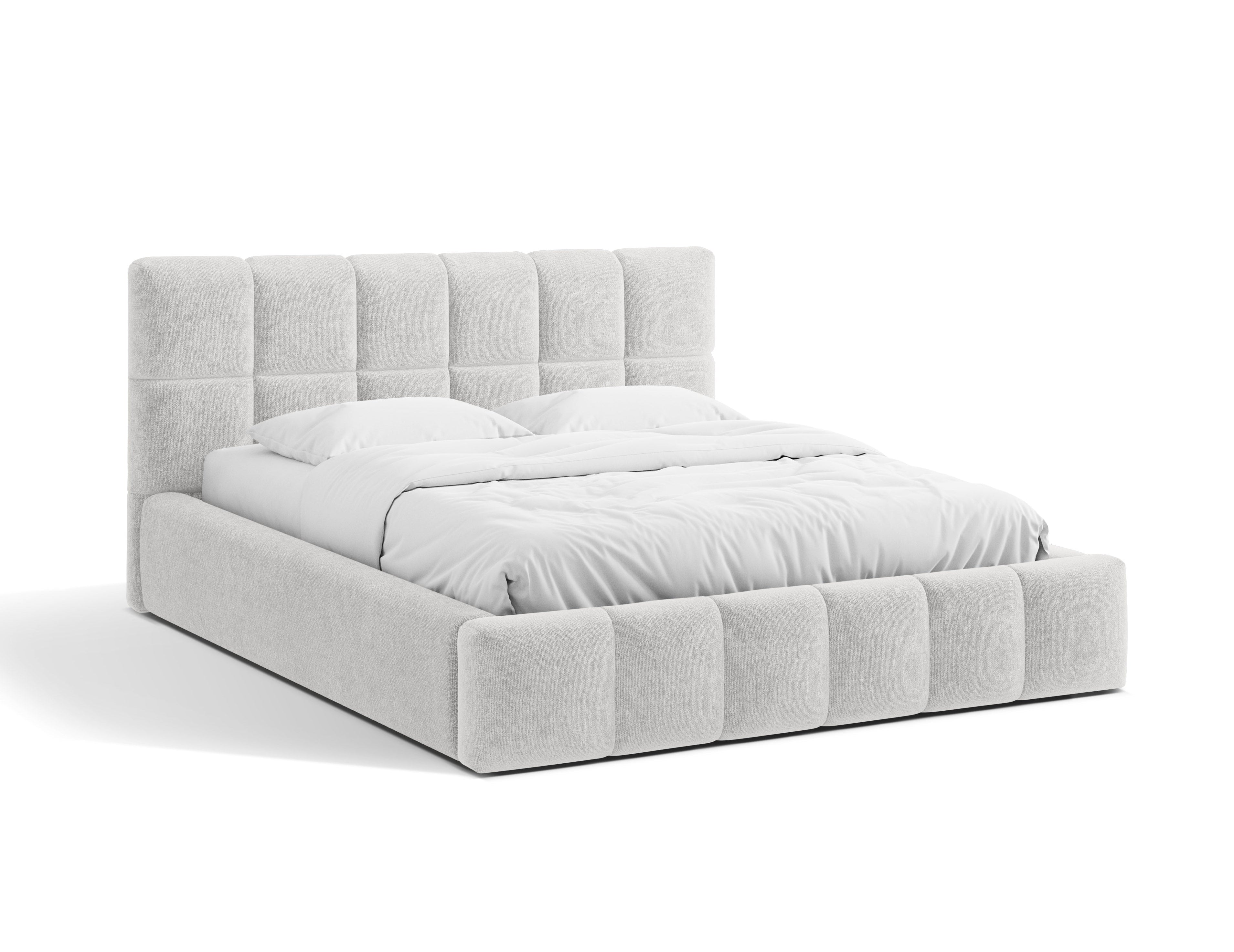 BELLIS bed met opbergruimte voor beddengoed in zilver chenille