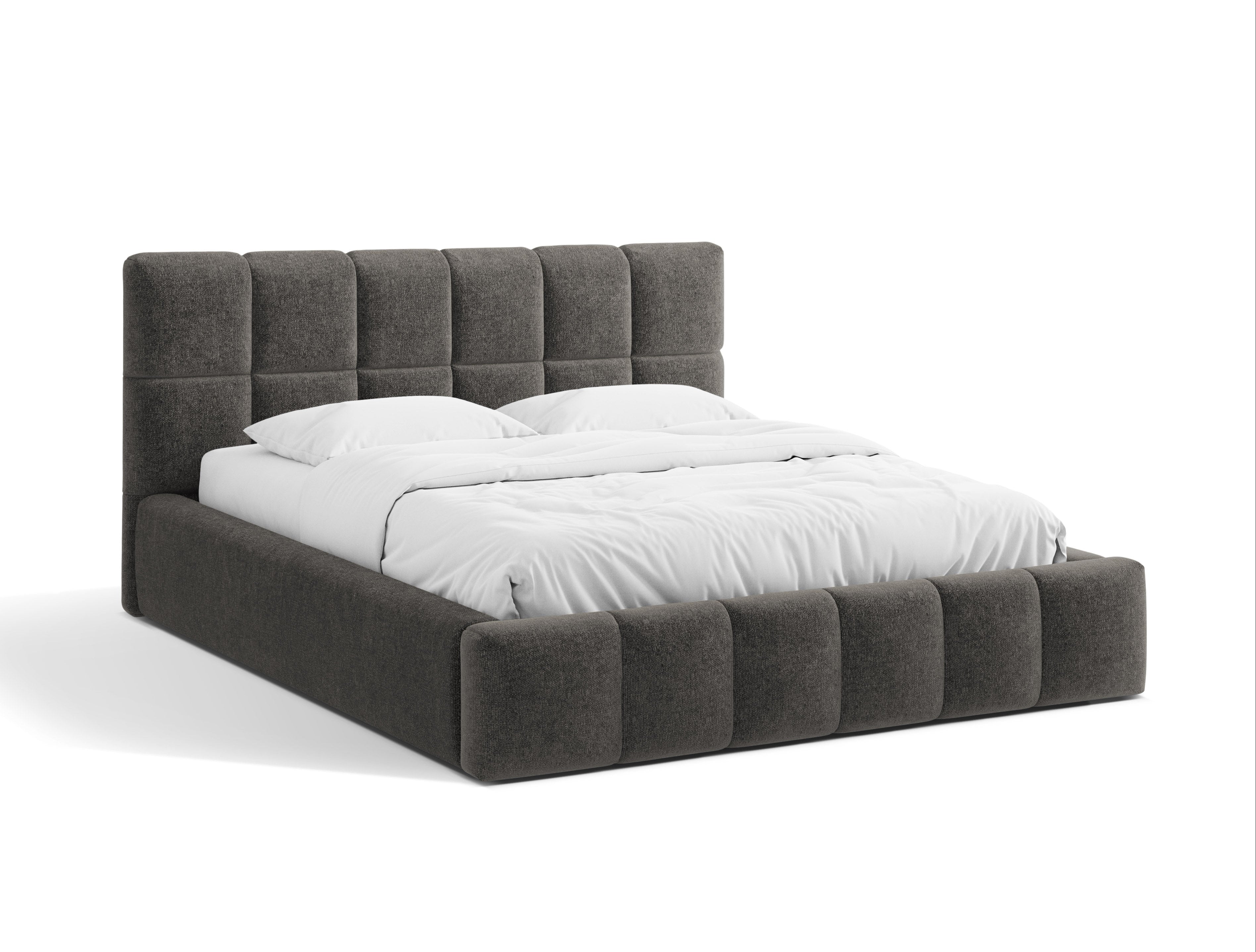 BELLIS bed met opbergruimte voor beddengoed in donkergrijze chenille