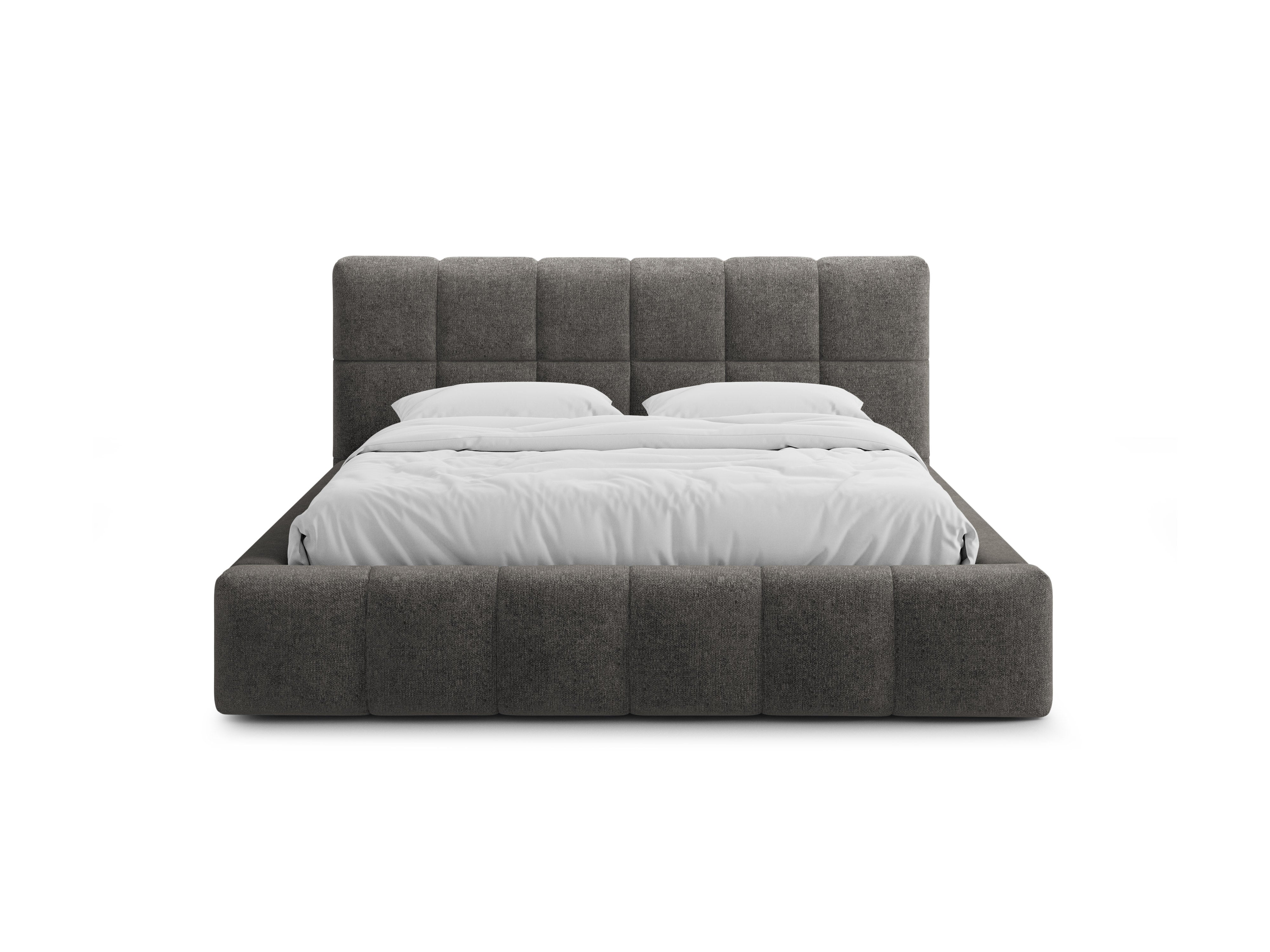 BELLIS bed met opbergruimte voor beddengoed in donkergrijze chenille