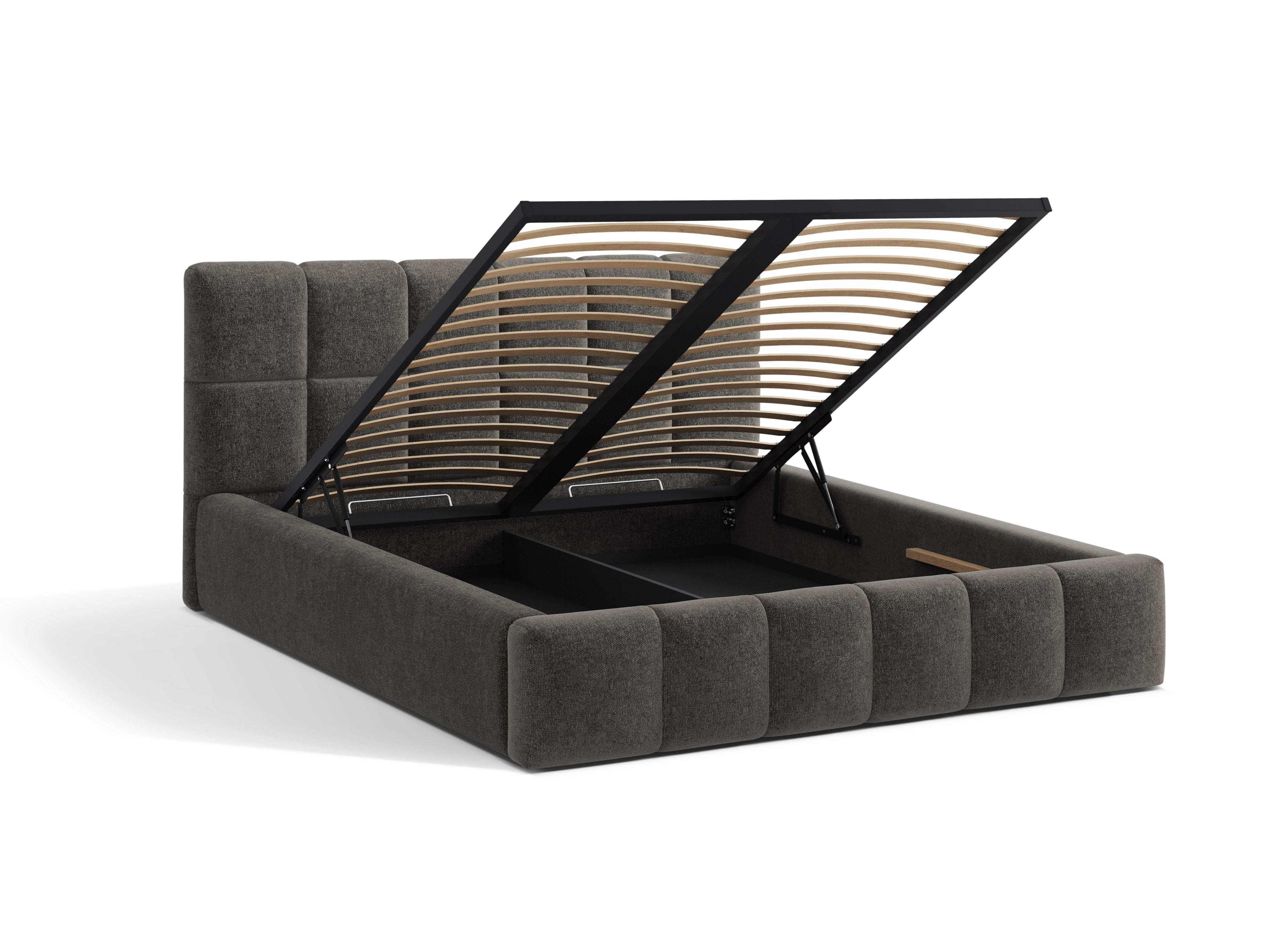 BELLIS bed met opbergruimte voor beddengoed in donkergrijze chenille