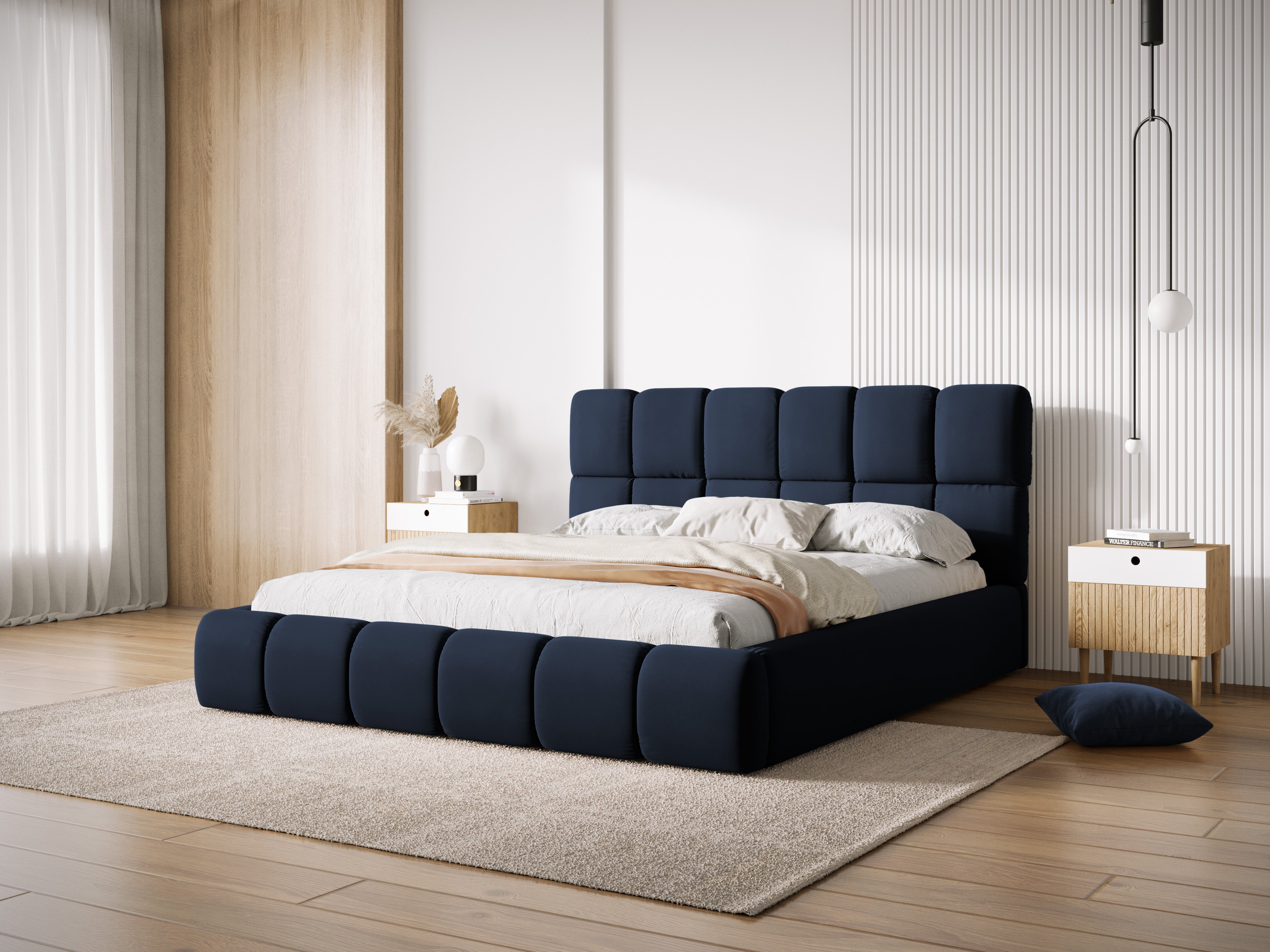 Velours bed met opbergruimte voor beddengoed BELLIS baksteen