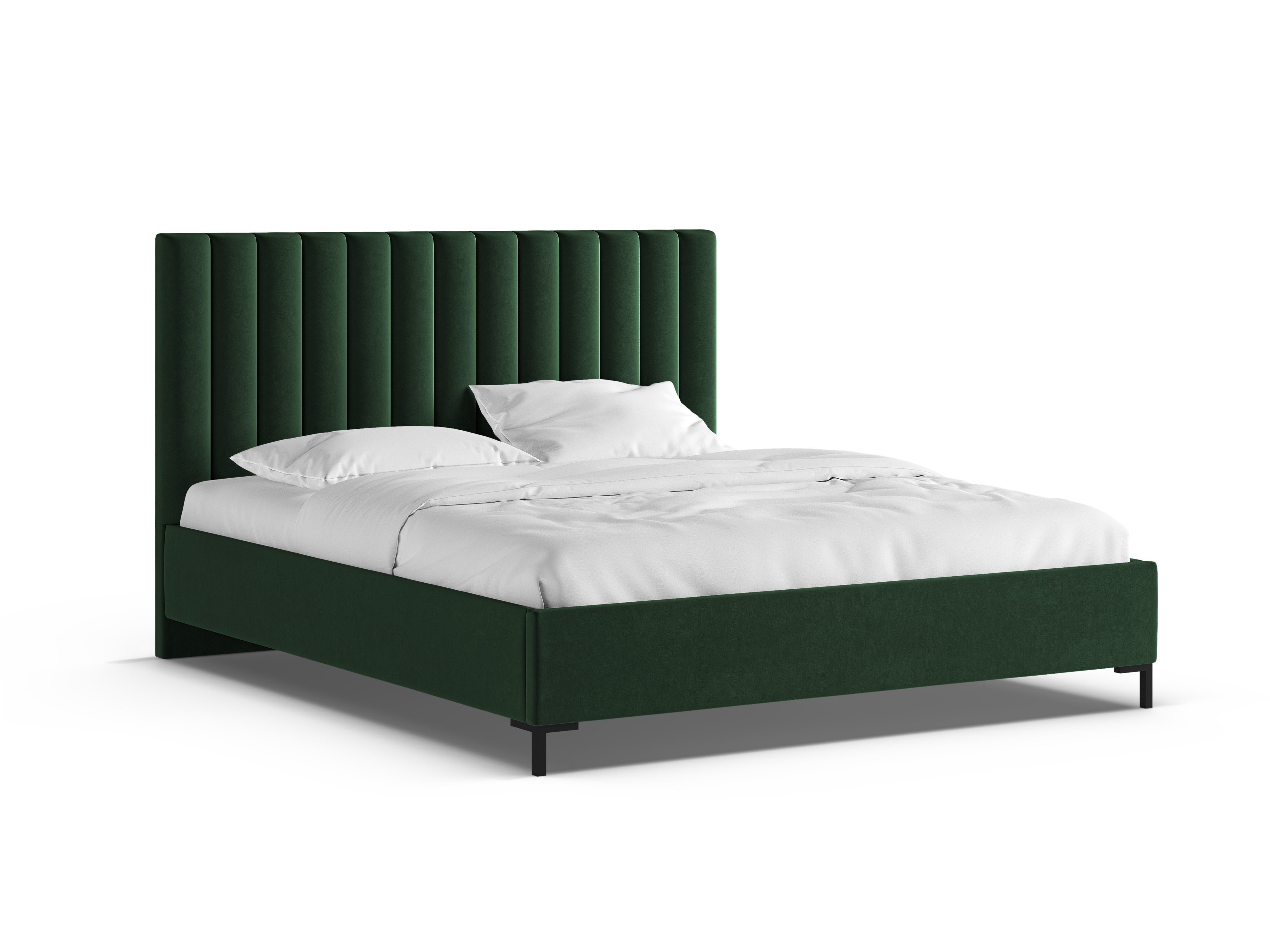 Velours bed met opbergruimte voor beddengoed ALLISON in flessengroen