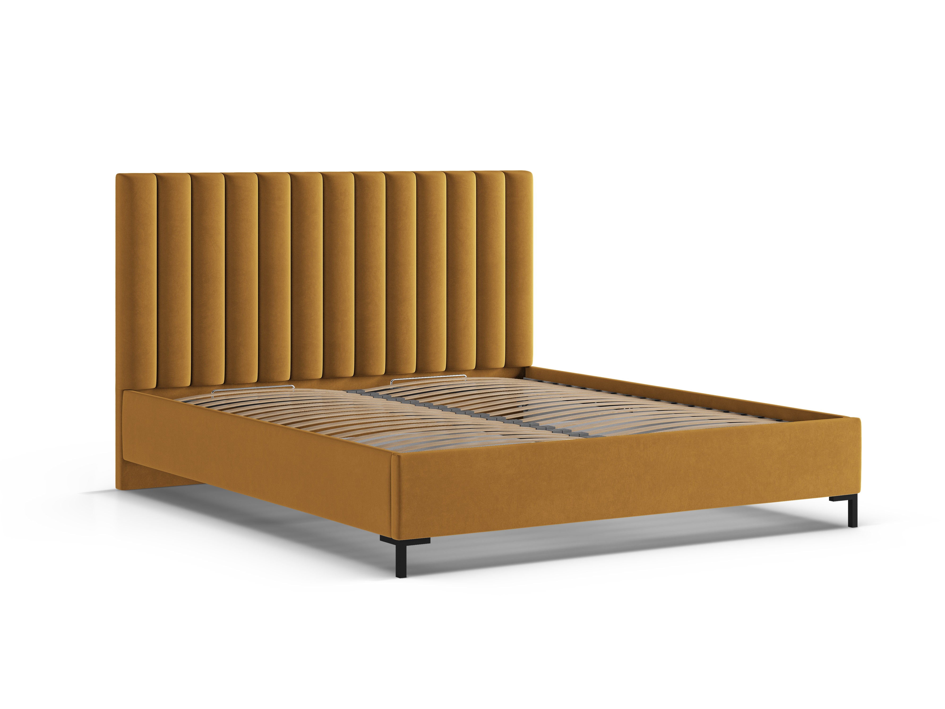 Fluwelen bed met opbergruimte voor beddengoed ALLISON mosterdgeel