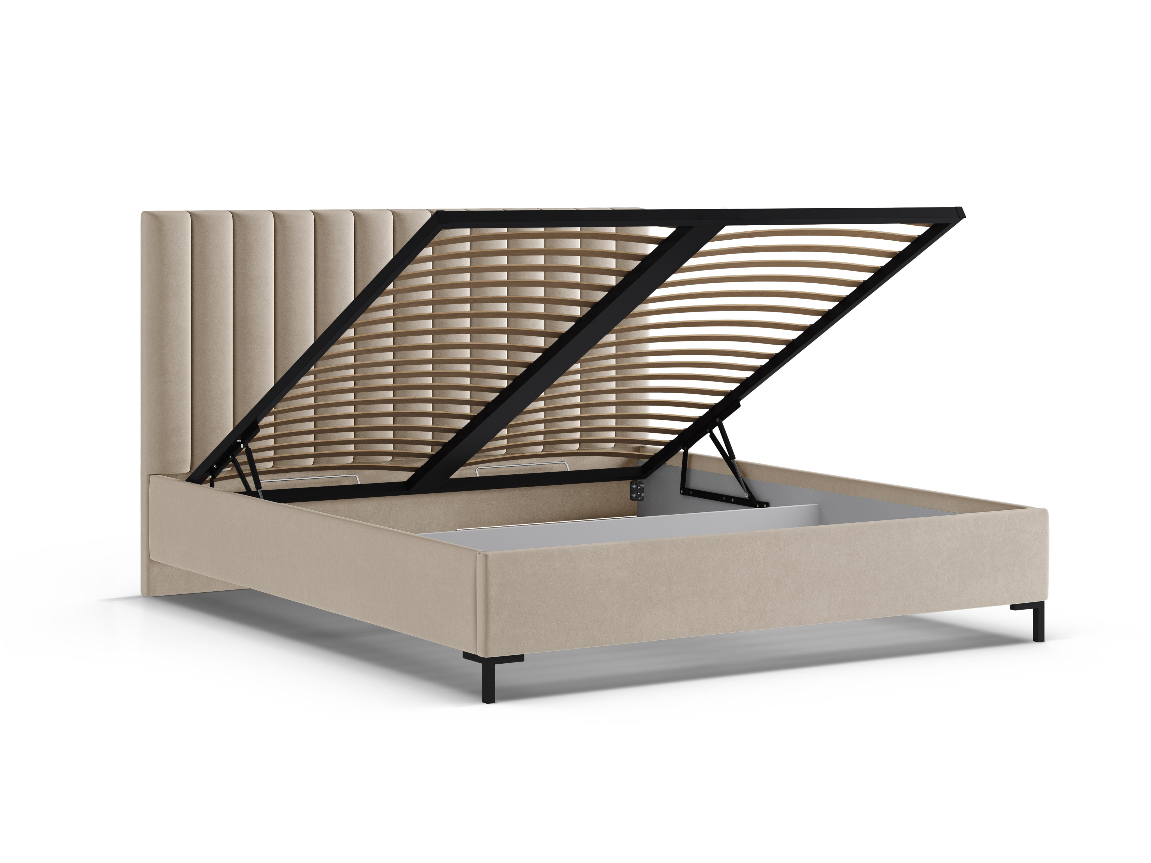 Aksmatig bed met opbergruimte voor beddengoed ALLISON beige