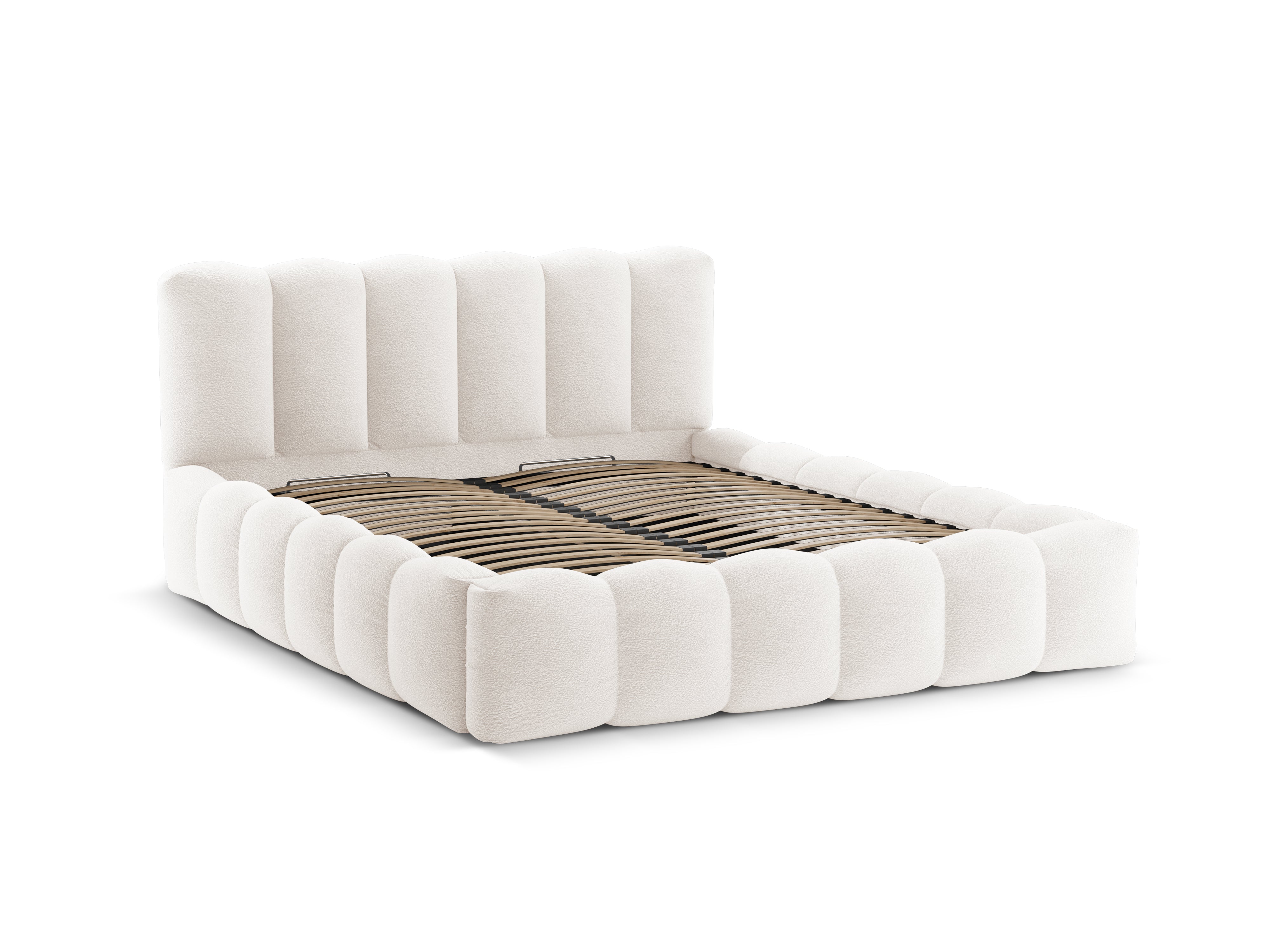 Bed met opbergruimte LUPINE witte boucle
