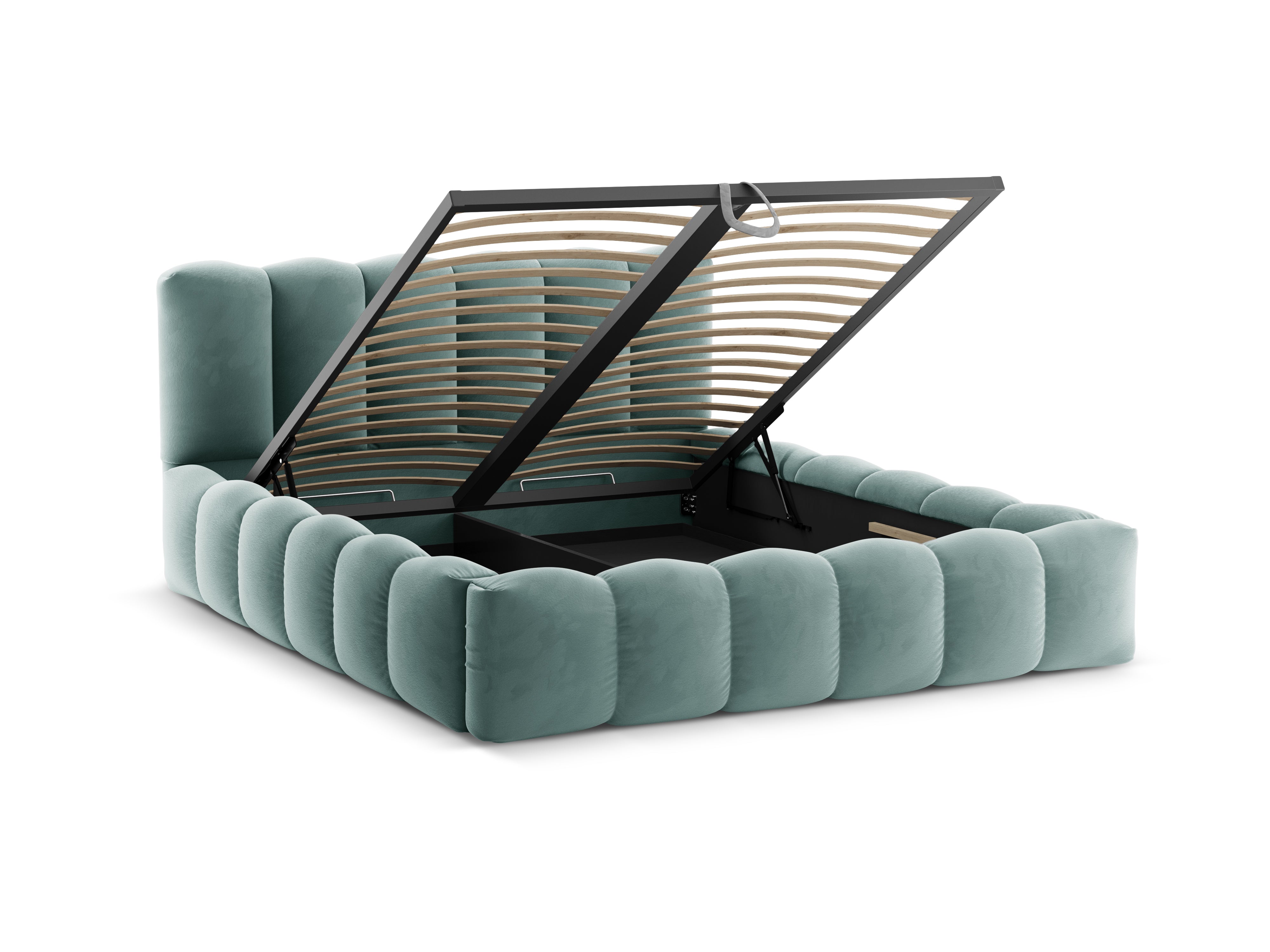 Velvet bed met opbergruimte LUPINE muntgroen
