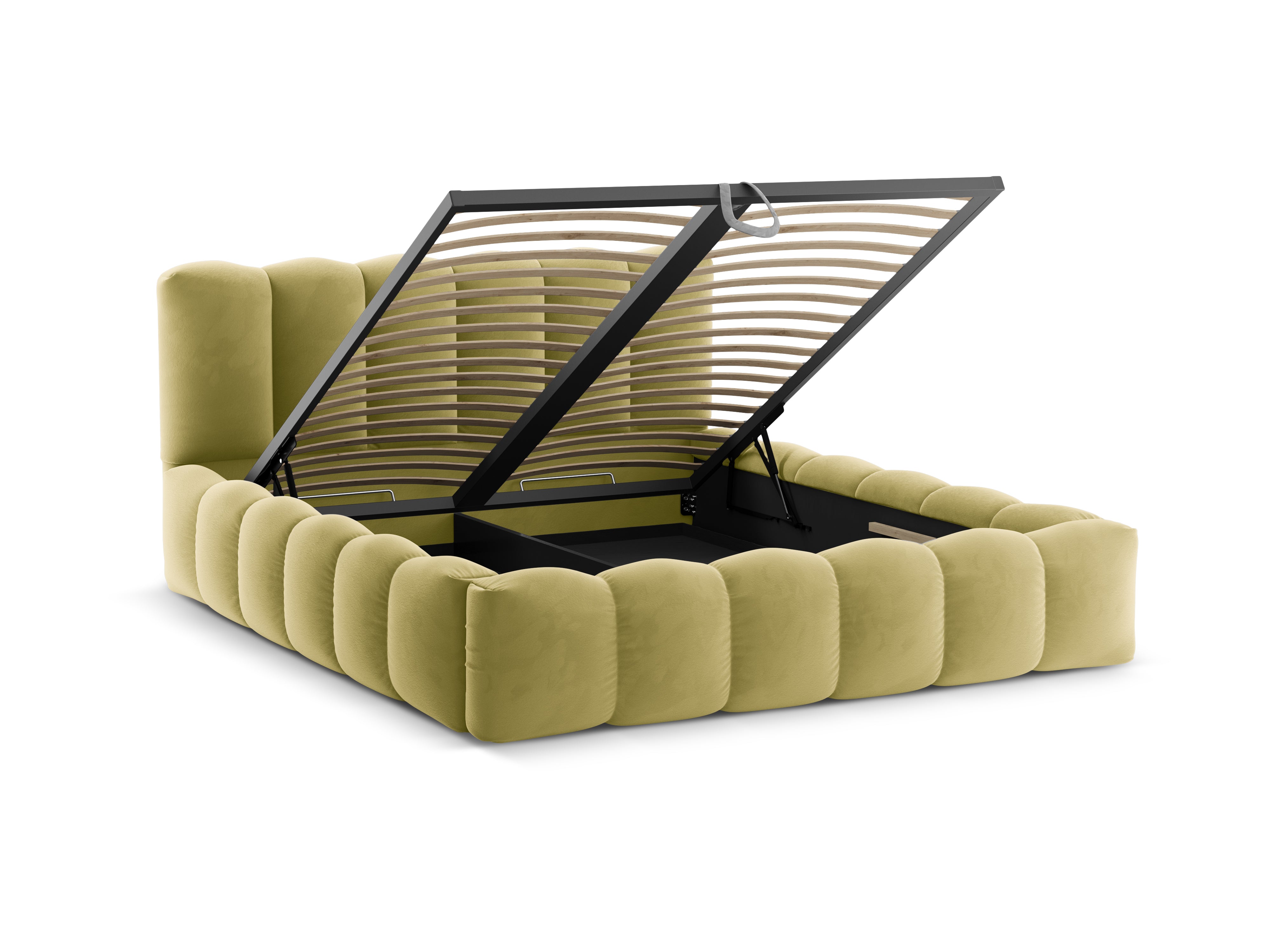 Velvet bed met opbergruimte LUPINE limoen