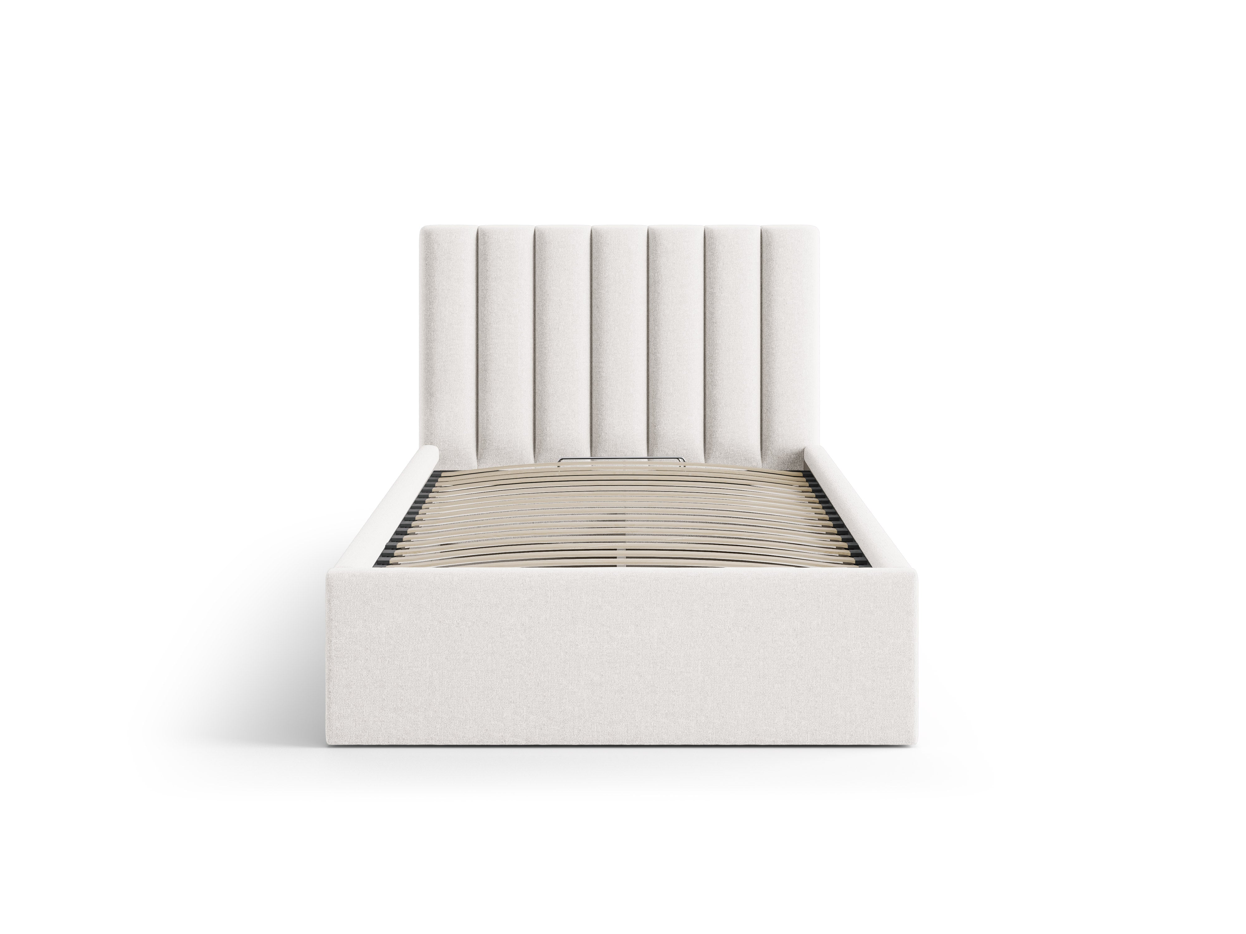 Eenpersoonsbed met opbergruimte voor beddengoed ALLISON lichtbeige