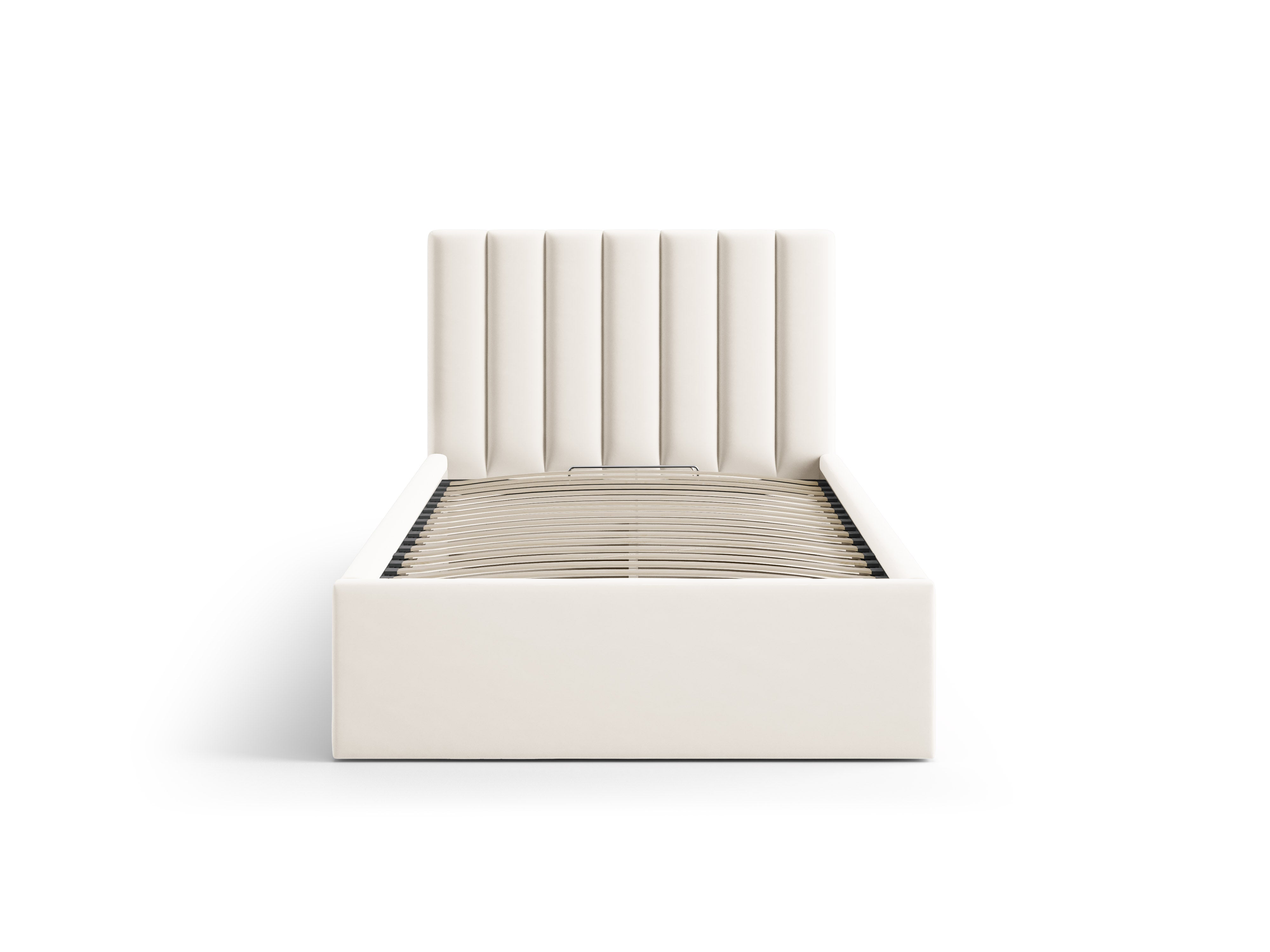 enkel velours bed met opbergruimte voor beddengoed ALLISON lichtbeige