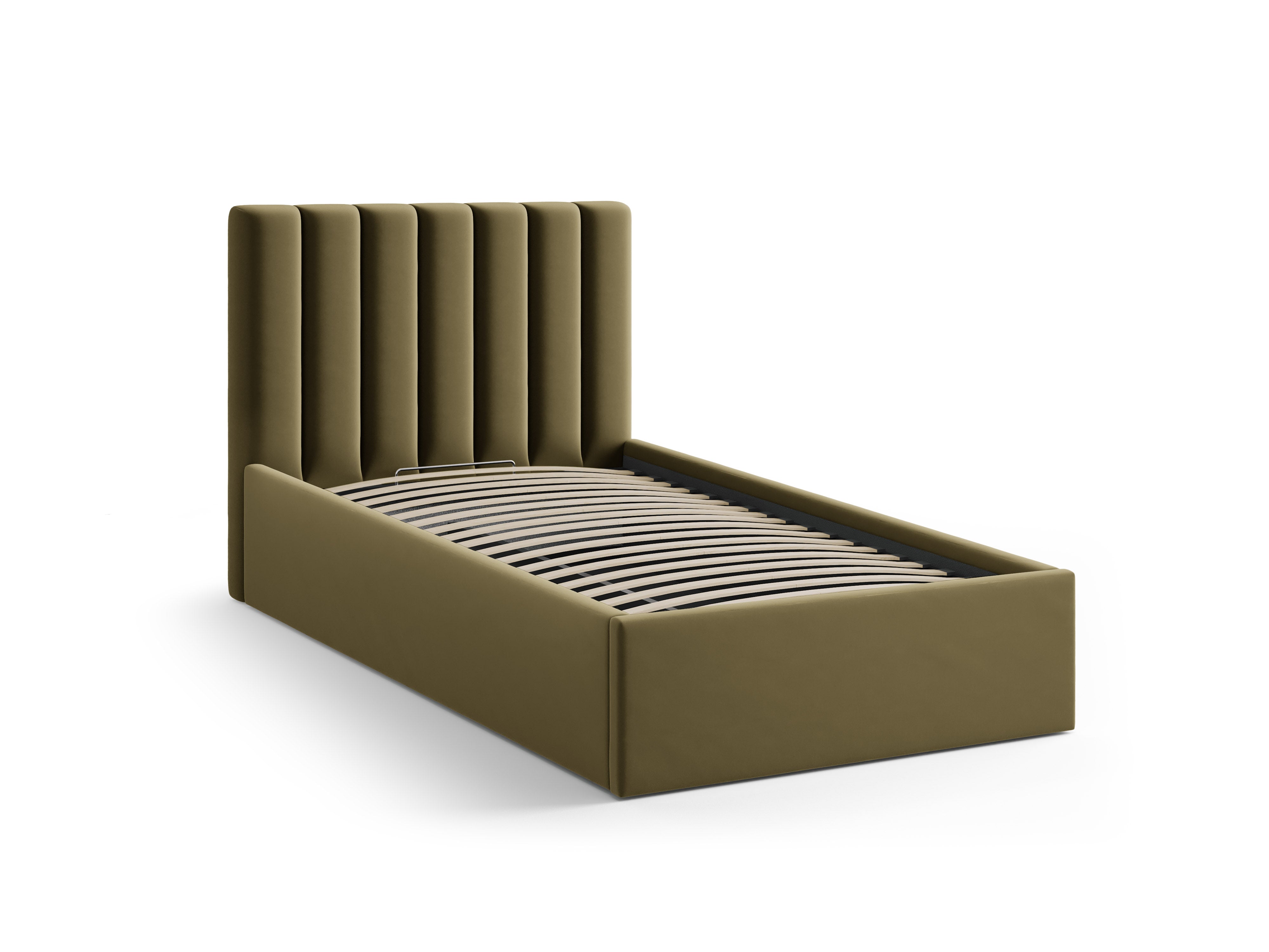 enkele fluwelen bed met opbergruimte voor beddengoed ALLISON groen