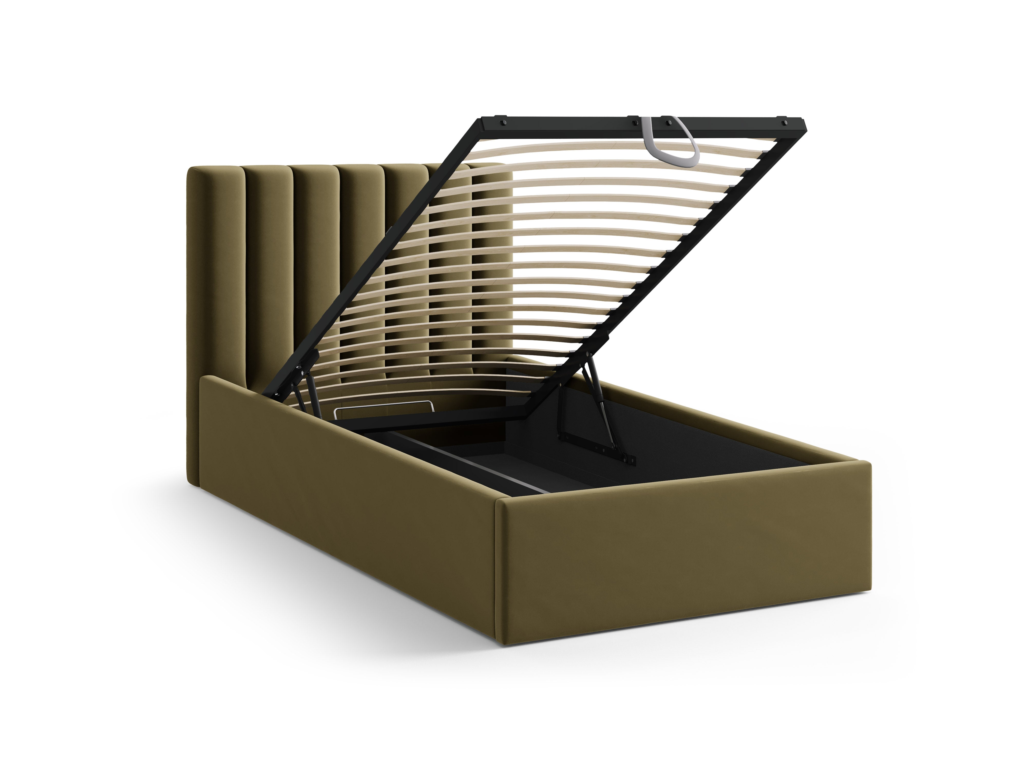 enkele fluwelen bed met opbergruimte voor beddengoed ALLISON groen